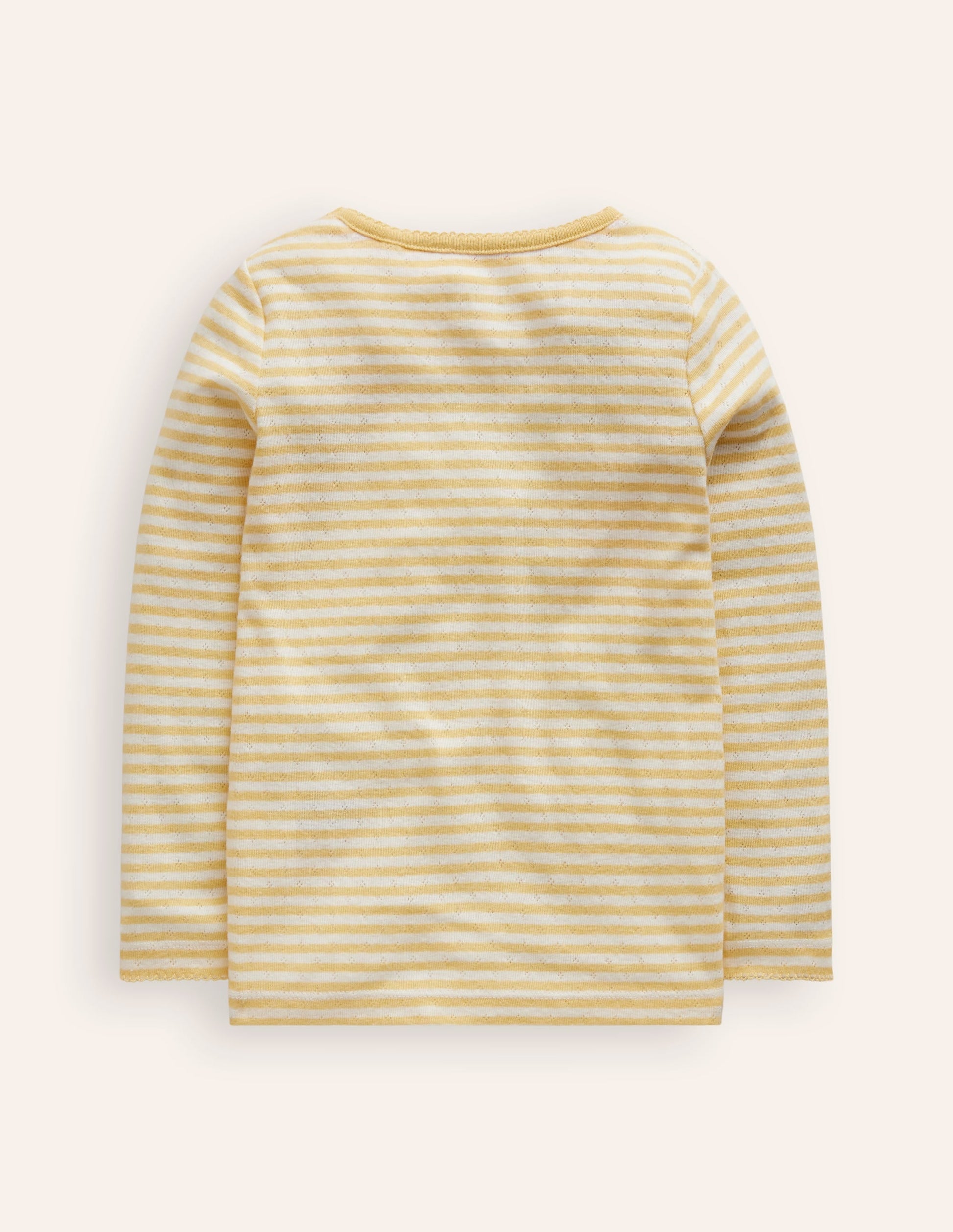 Long Sleeve Pointelle Top-Ivory/ Yellow Stripe-2