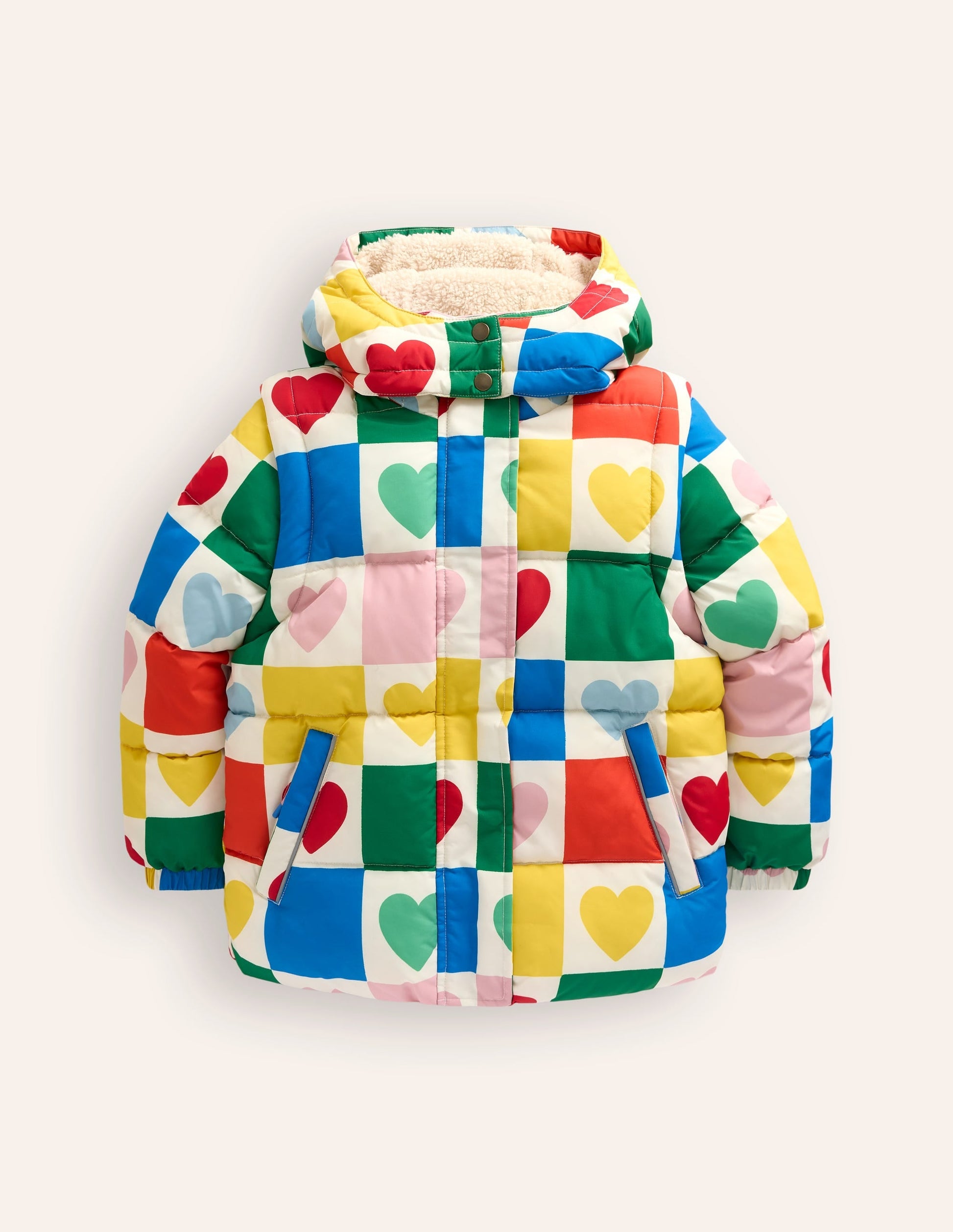 2-in-1 Padded Coat-Multi Chequerboard Hearts-1