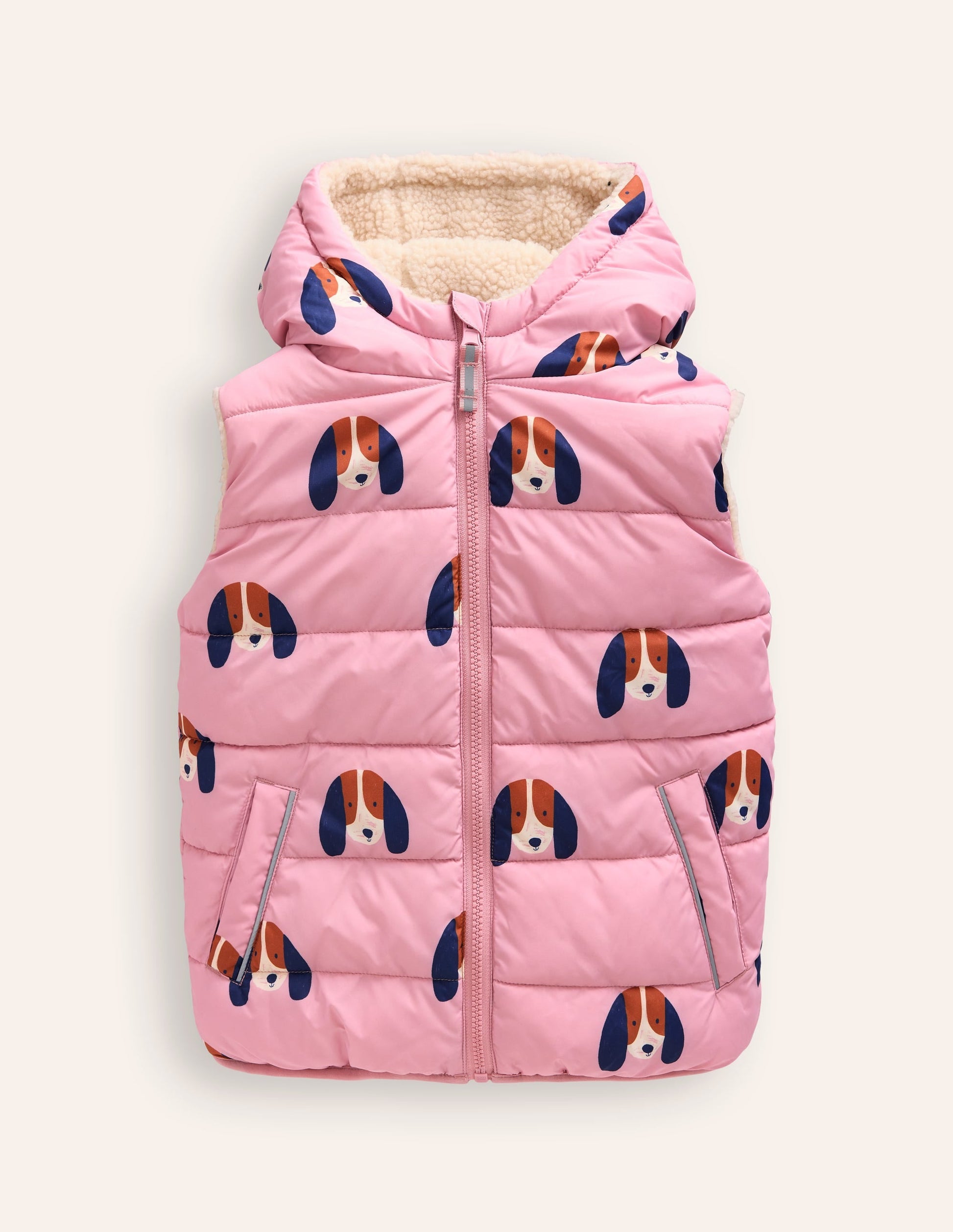 Borg Mix Reversible Gilet-Vintage Pink Pups-1