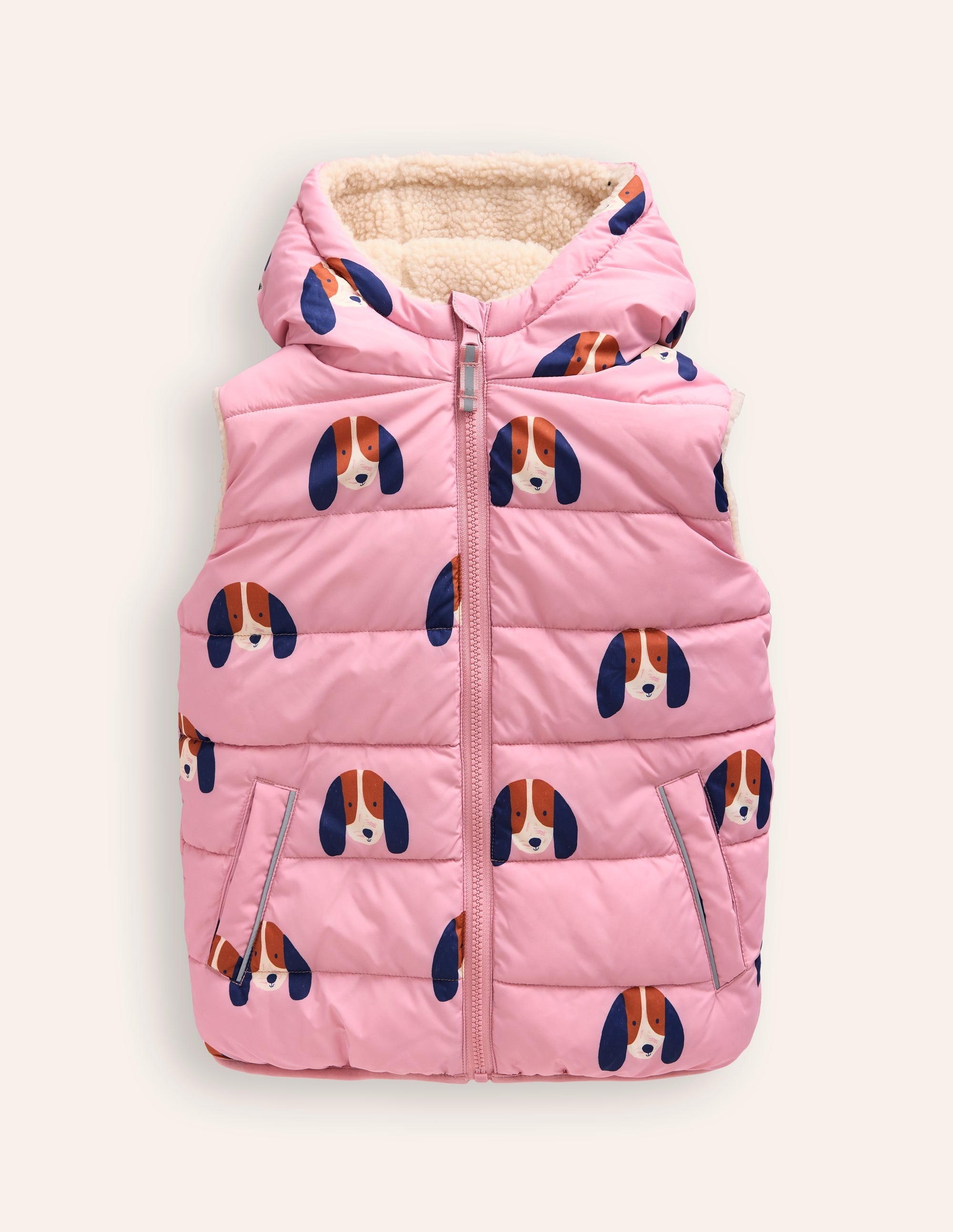Borg Mix Reversible Gilet-Vintage Pink Pups - Image 1