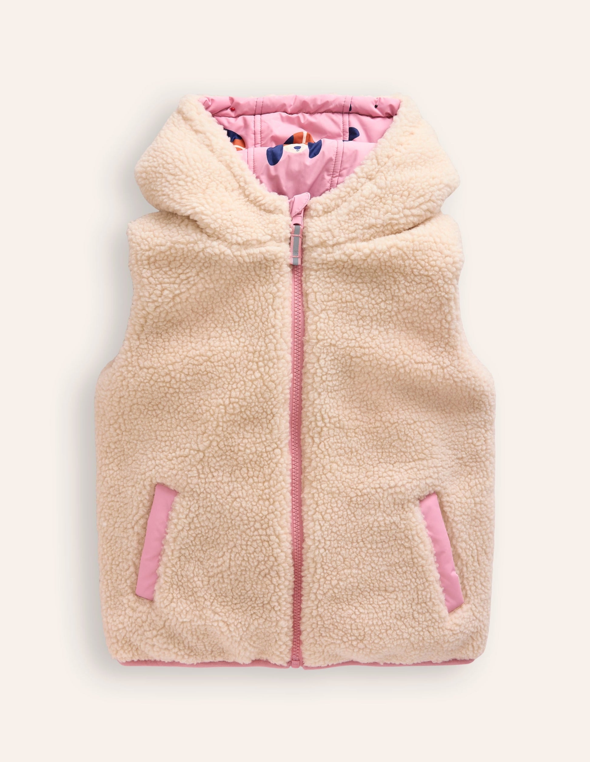 Borg Mix Reversible Gilet-Vintage Pink Pups-4