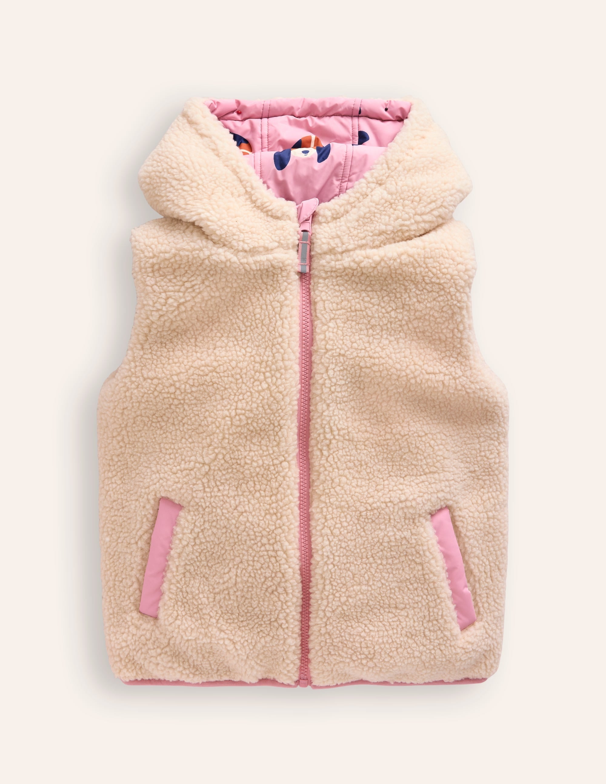Borg Mix Reversible Gilet-Vintage Pink Pups - Image 4
