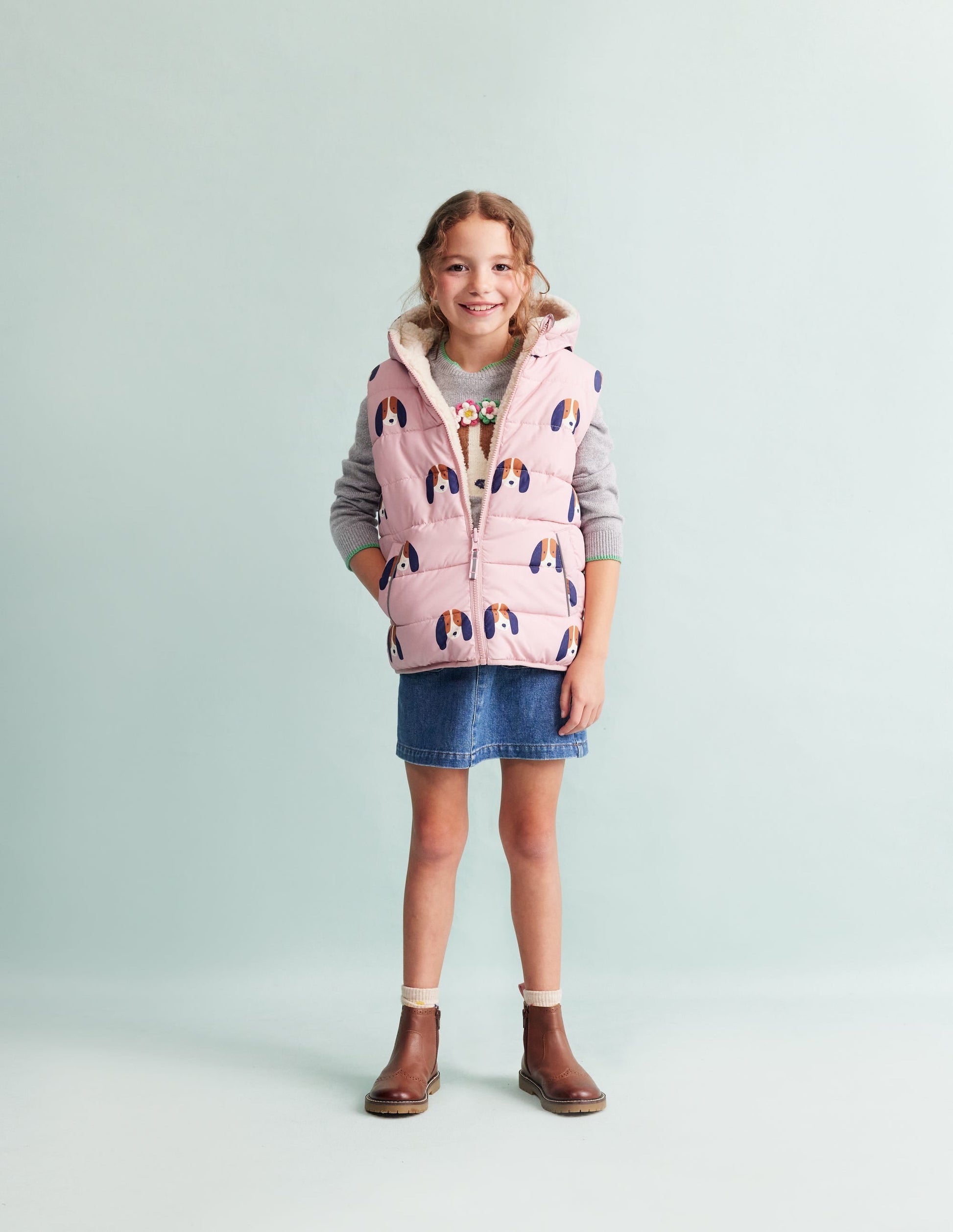 Borg Mix Reversible Gilet-Vintage Pink Pups-8