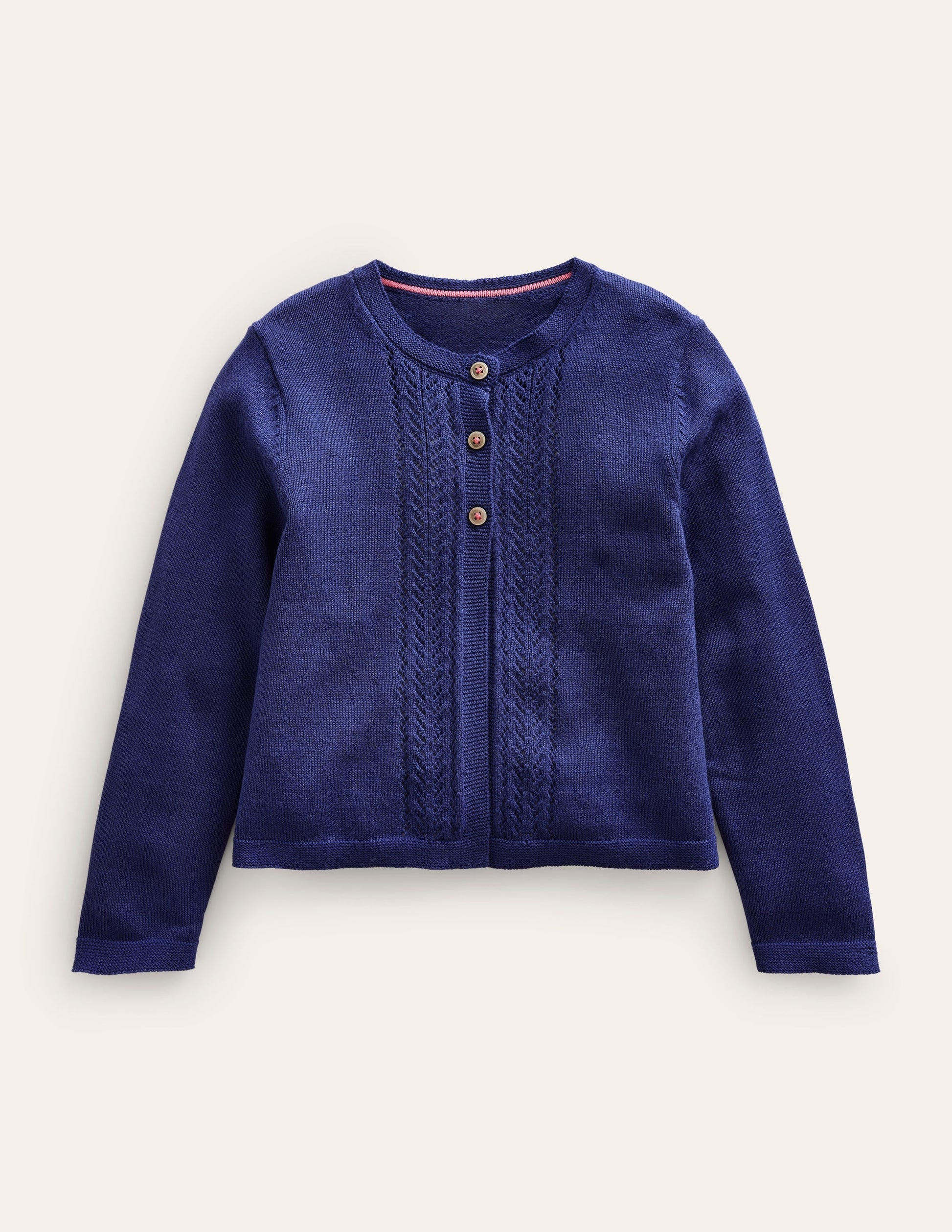Pointelle Cotton Cardigan-College Navy-1