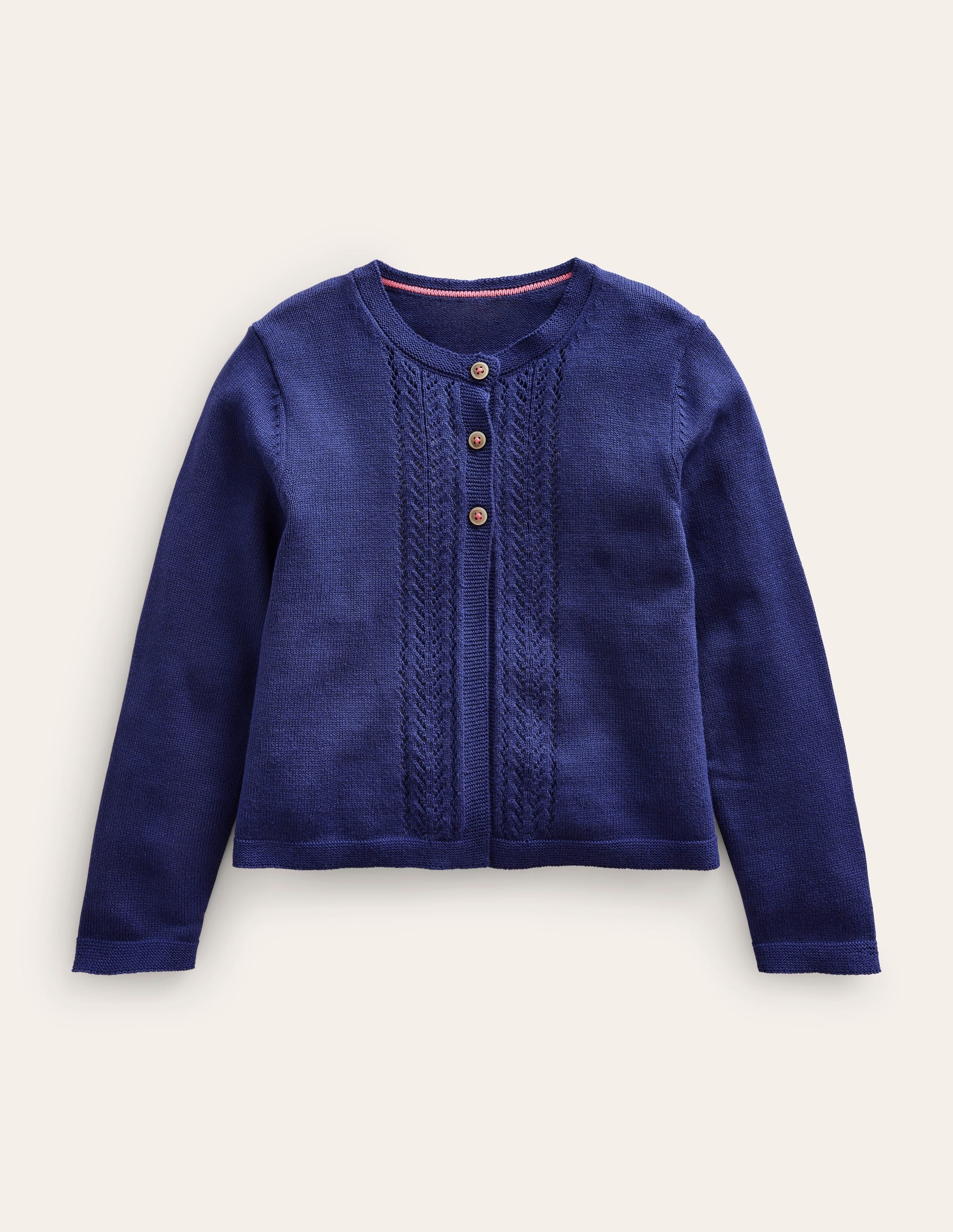 Pointelle Cotton Cardigan-College Navy - Image 1