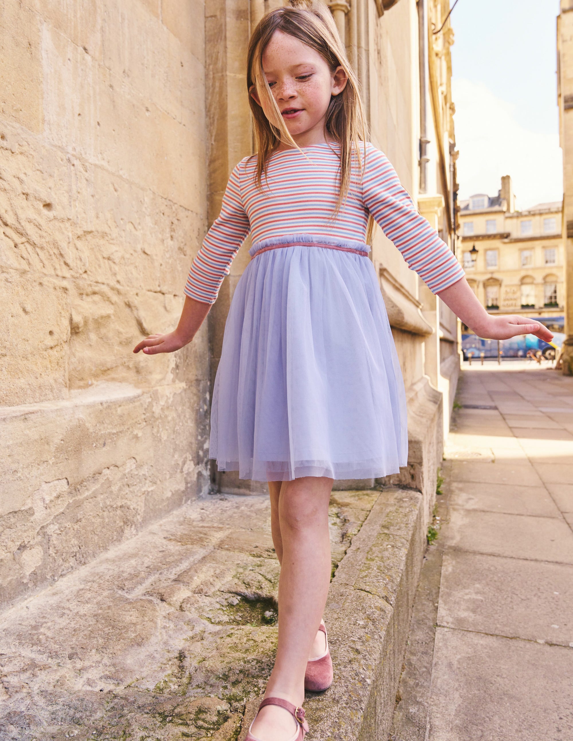 Rib Jersey Tulle Dress-Etoile Blue Multi - Image 4