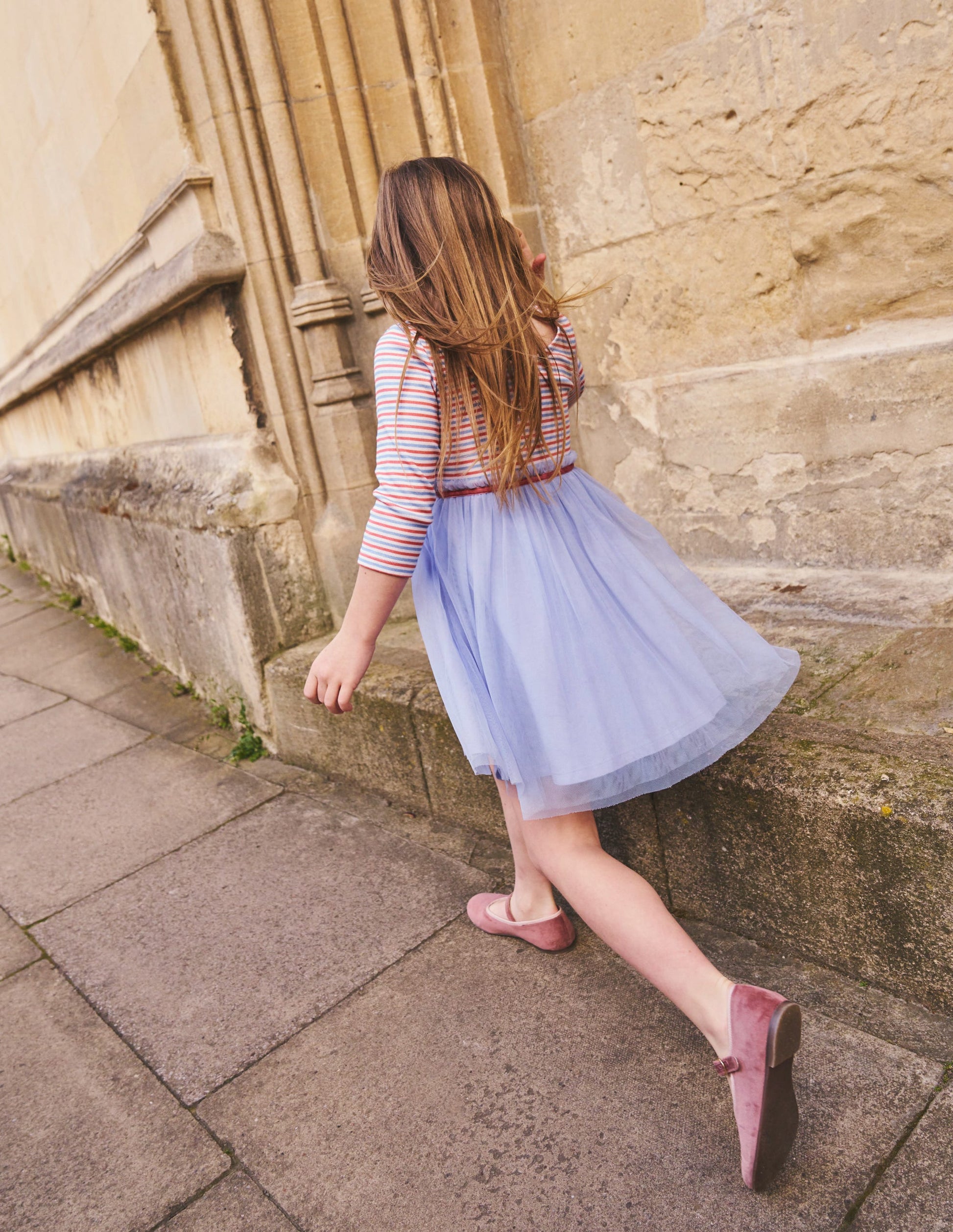Rib Jersey Tulle Dress-Etoile Blue Multi-5