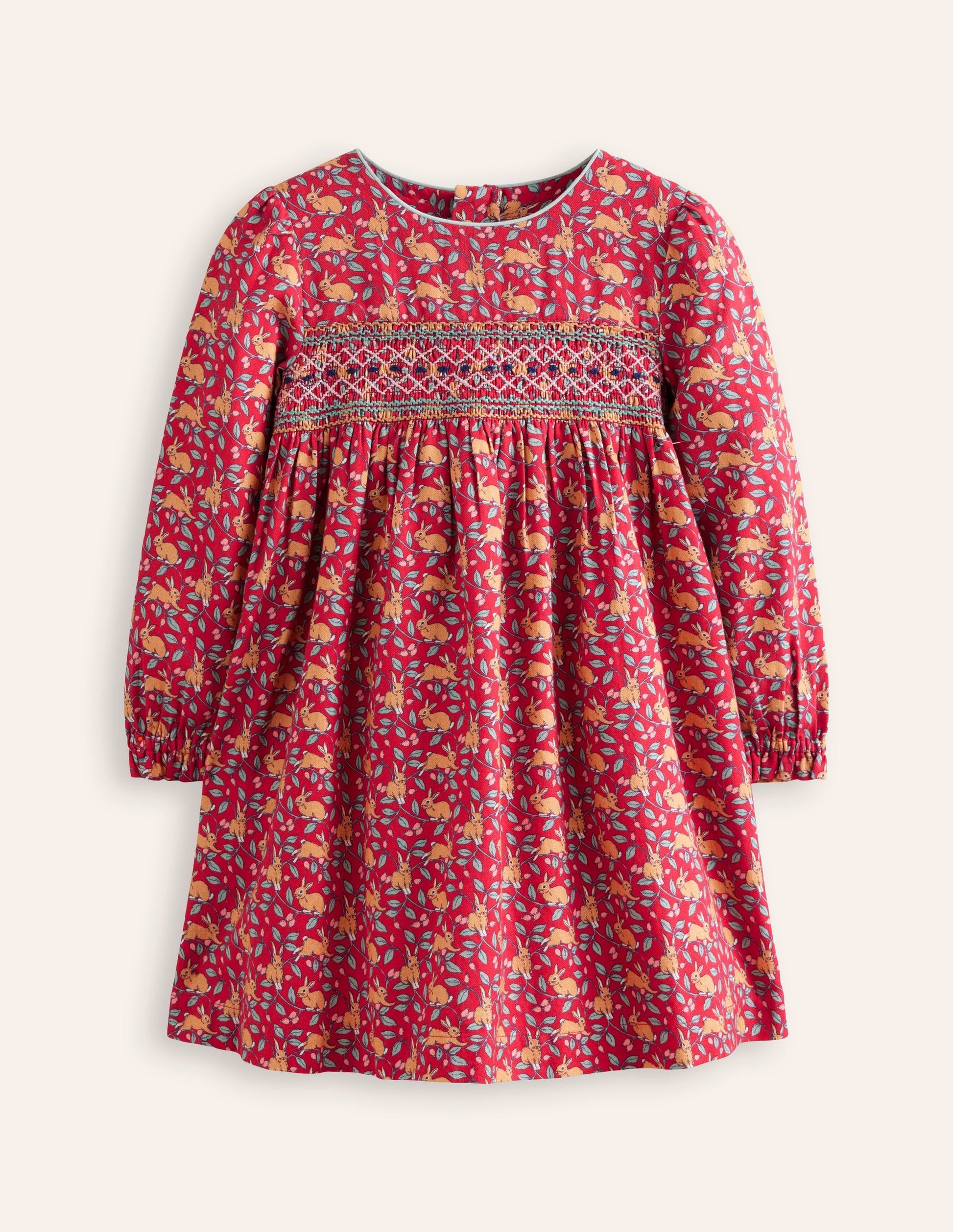 Bess Cosy Smocked Dress-Conker Brown Bunnies-1