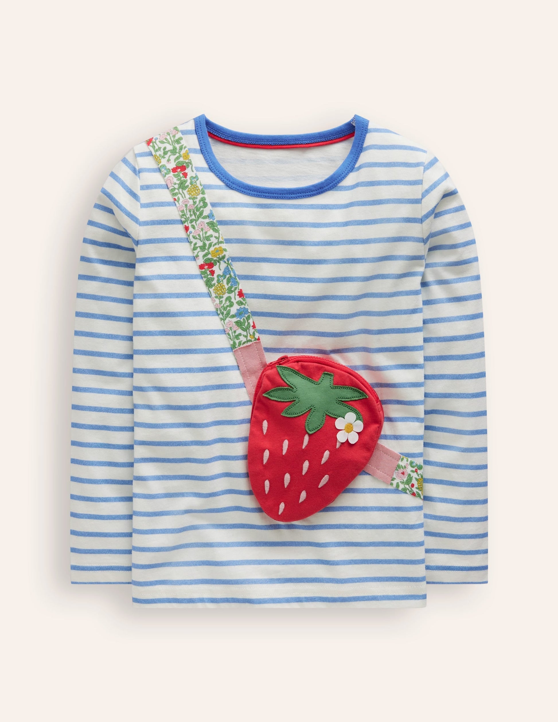 Appliqué Pocket T-Shirt-Arctic Blue/ Ivory Strawberry-1