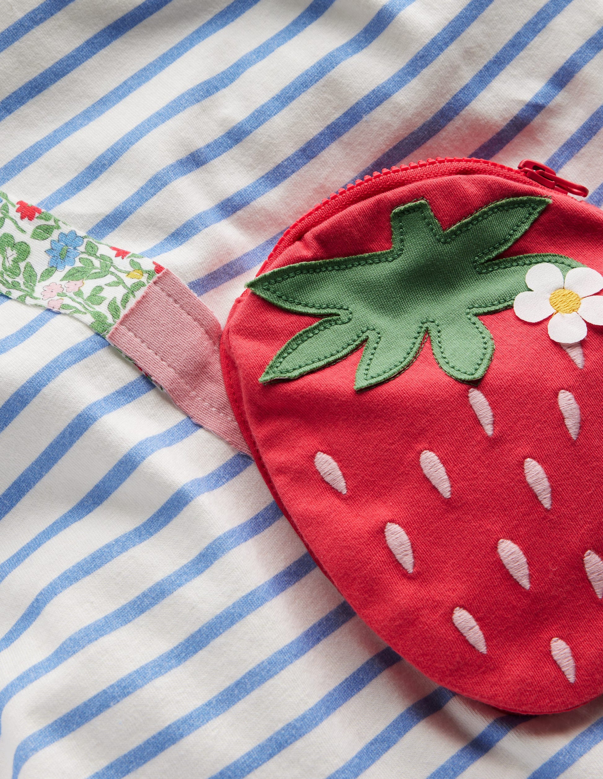 Appliqué Pocket T-Shirt-Arctic Blue/ Ivory Strawberry-3