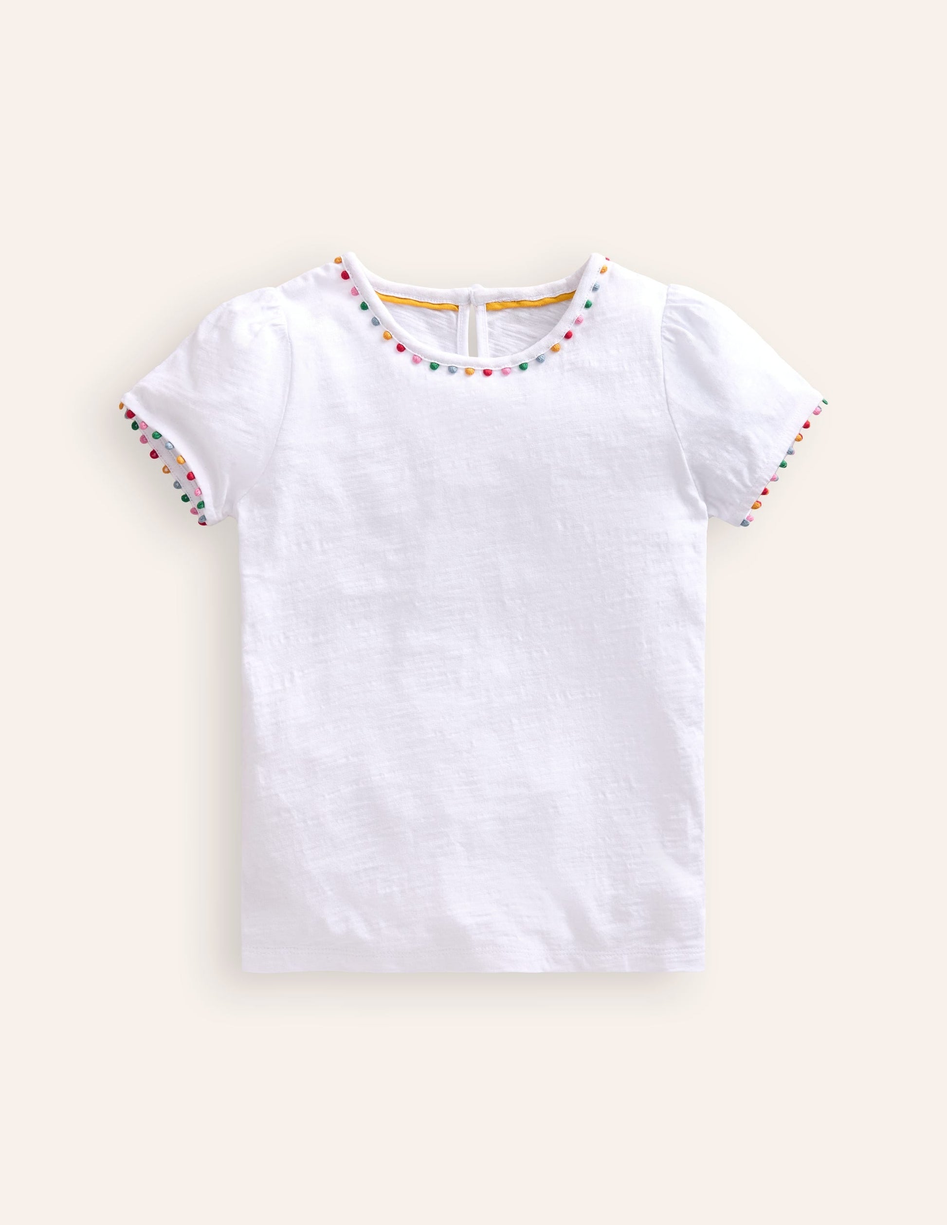 Ali Puff Sleeve Pom T-Shirt-White-1