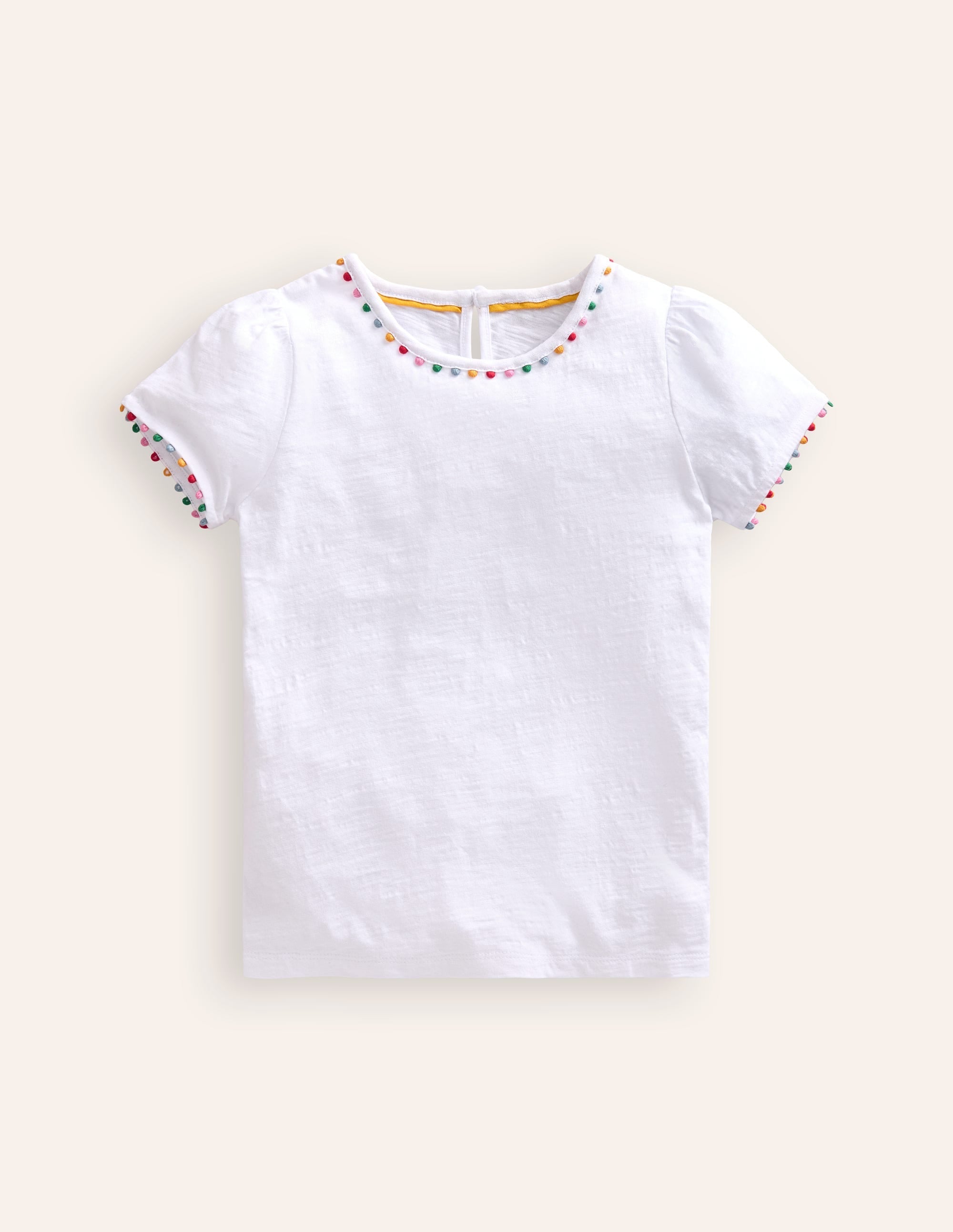 Ali Puff Sleeve Pom T-Shirt-White - Image 1