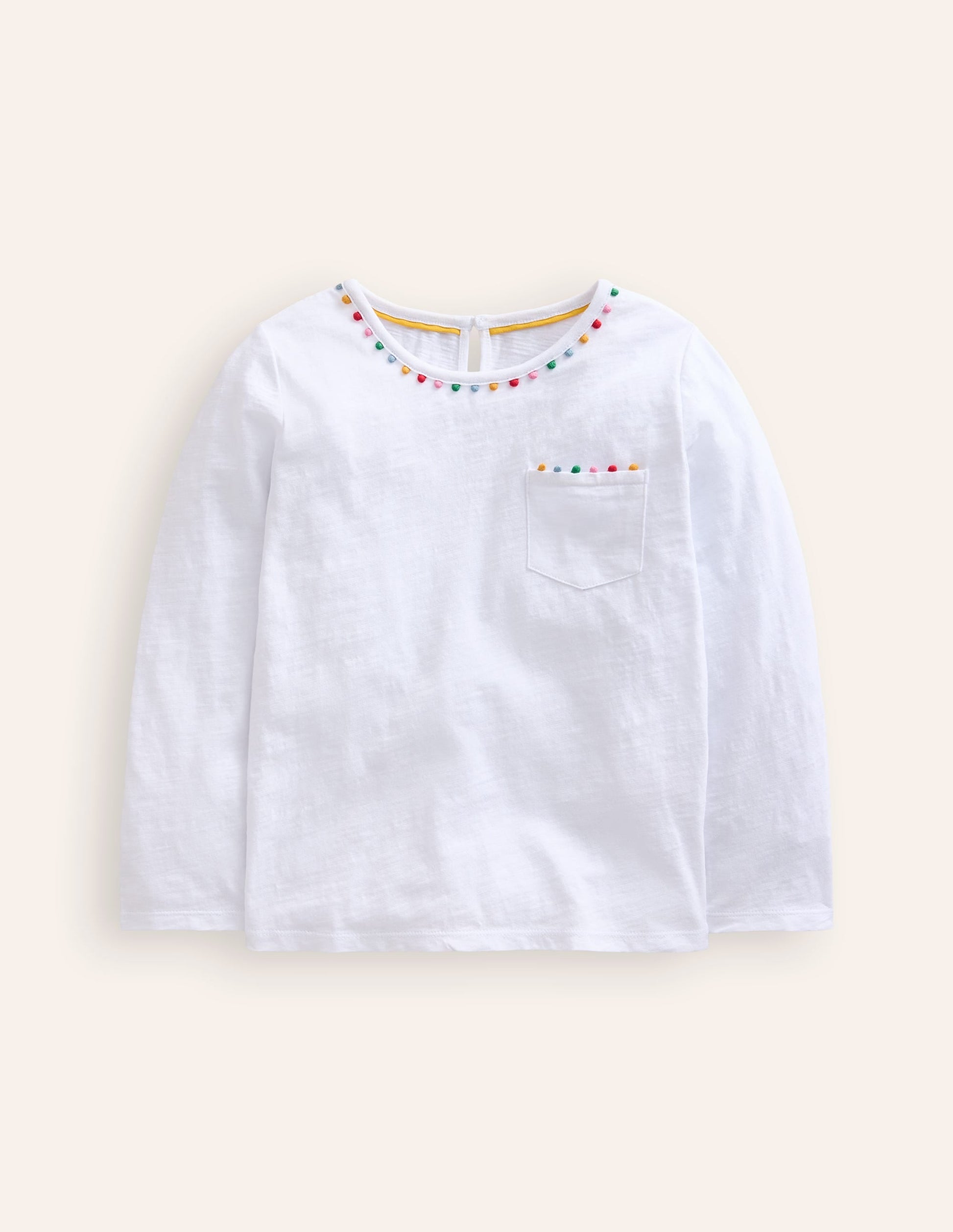 Ali Long Sleeve Pom T shirt-White-1