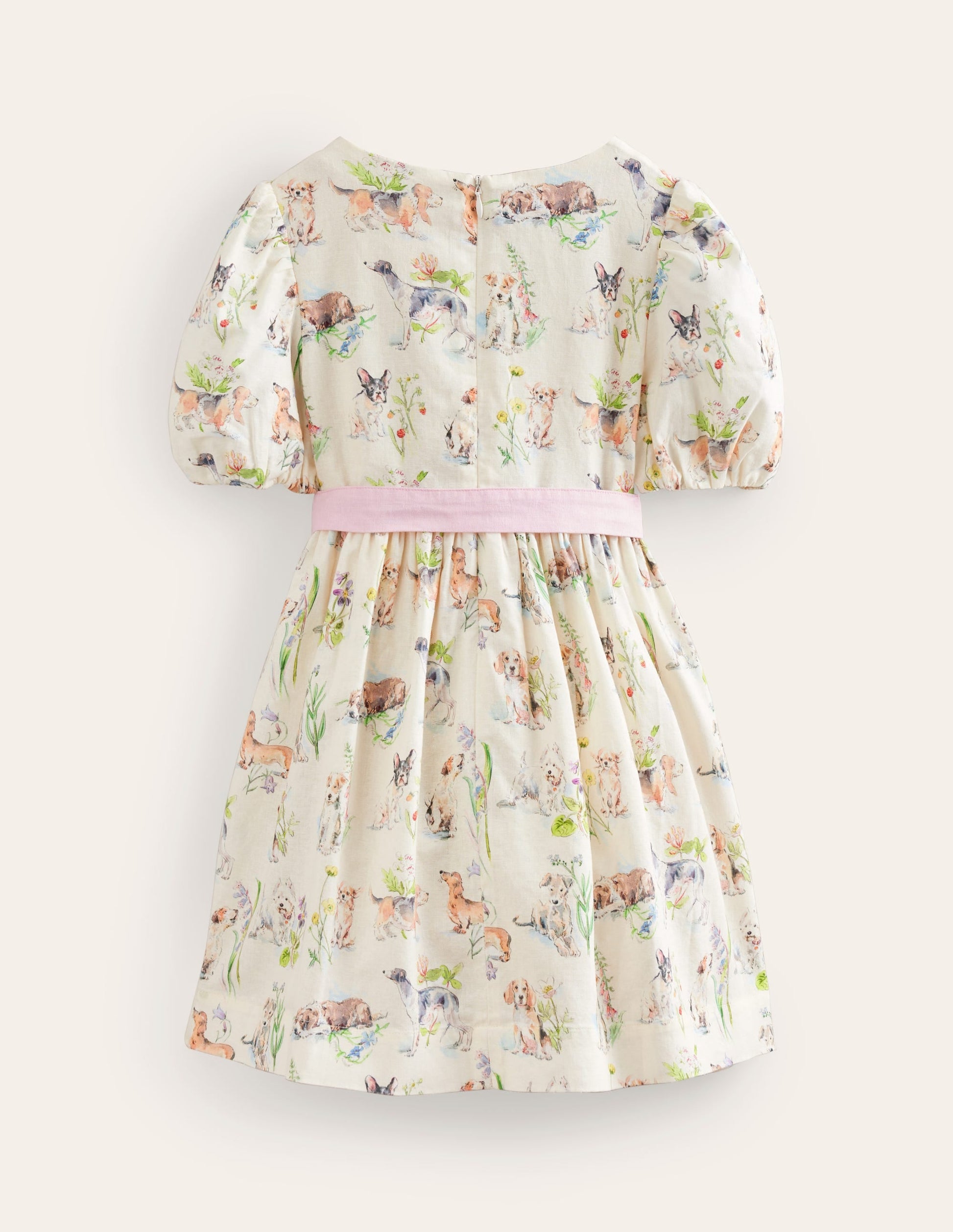 Cotton Linen Vintage Dress-Ivory Painted Puppies-2