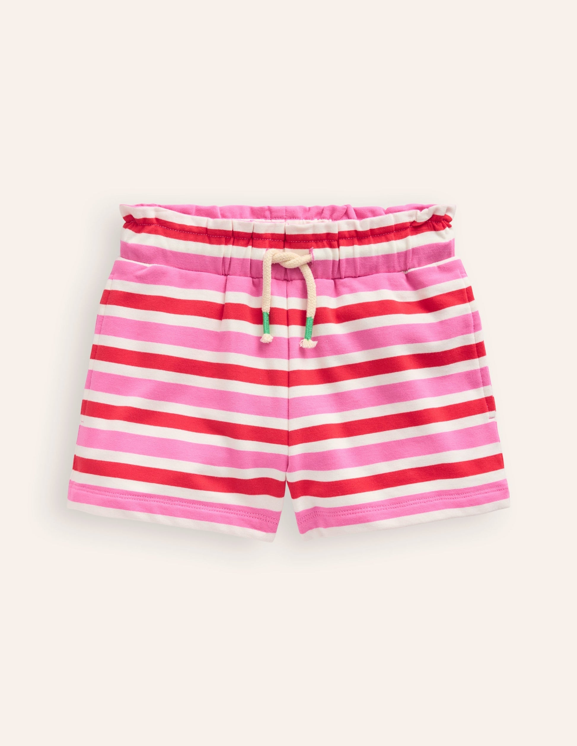 Ruffle Waist Sweat Shorts-Poppy Red/ Pink Stripe-1