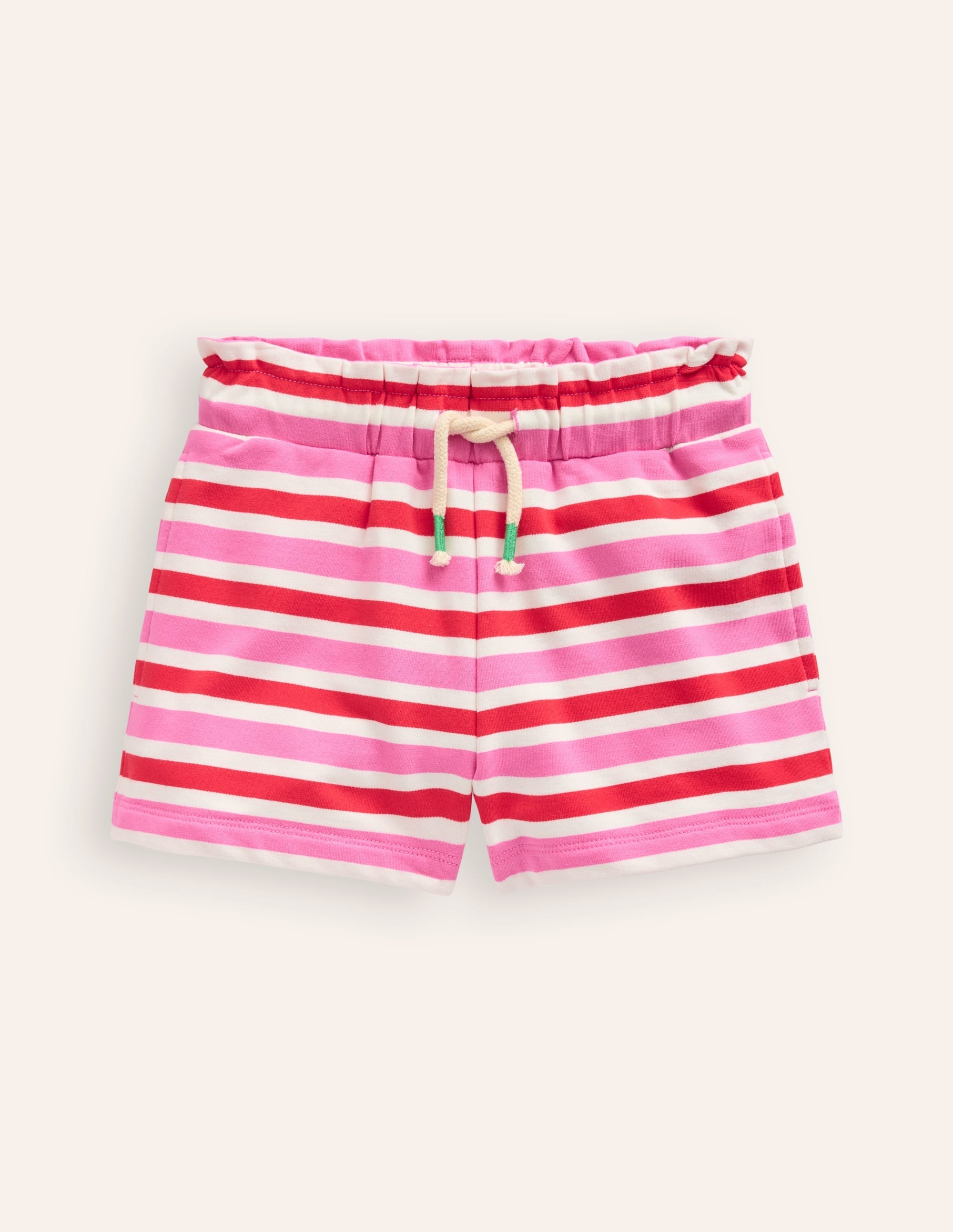 Ruffle Waist Sweat Shorts-Poppy Red/ Pink Stripe - Image 1