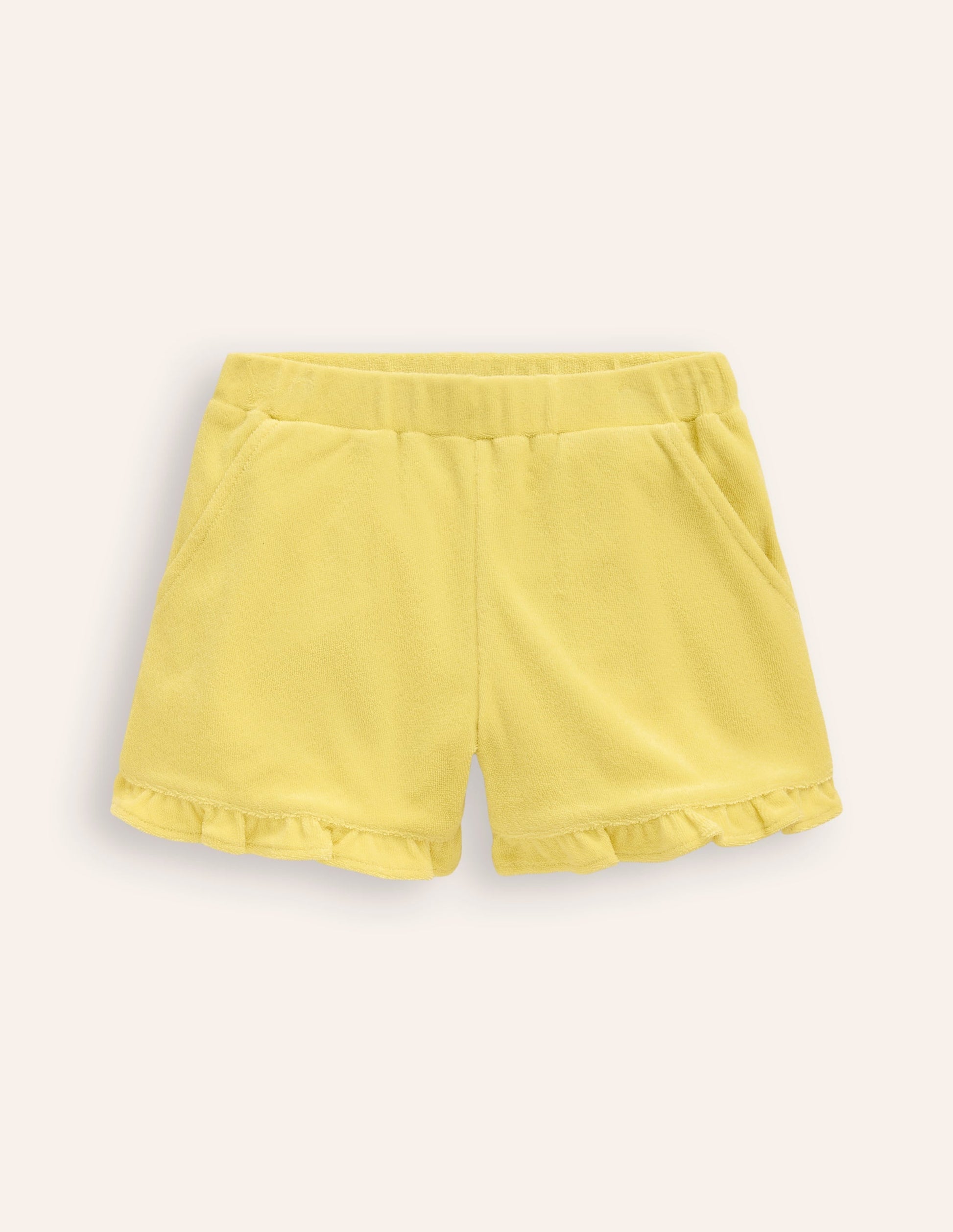 Frill Hem Towelling Shorts-Lemon Yellow-1