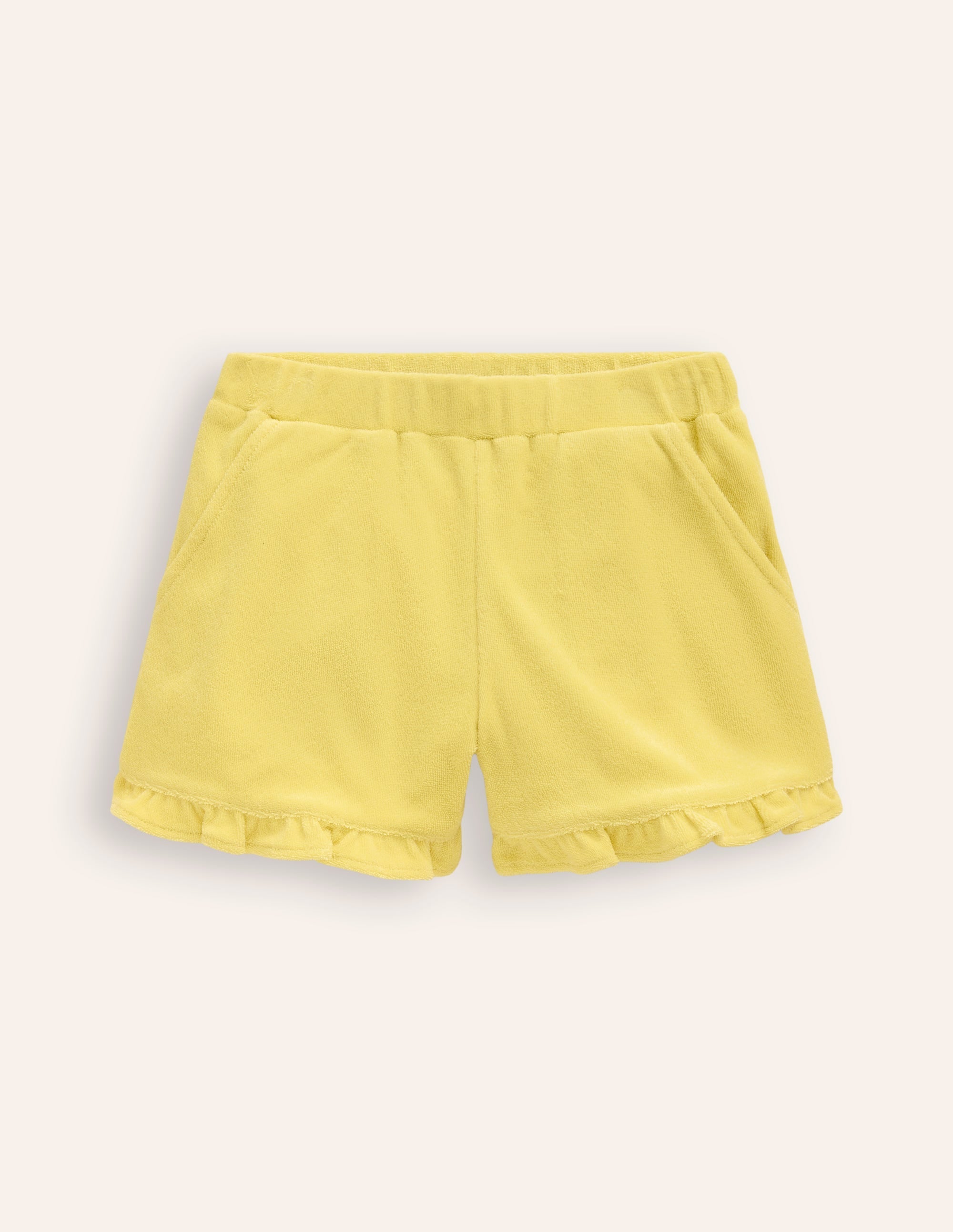 Frill Hem Towelling Shorts-Lemon Yellow - Image 1