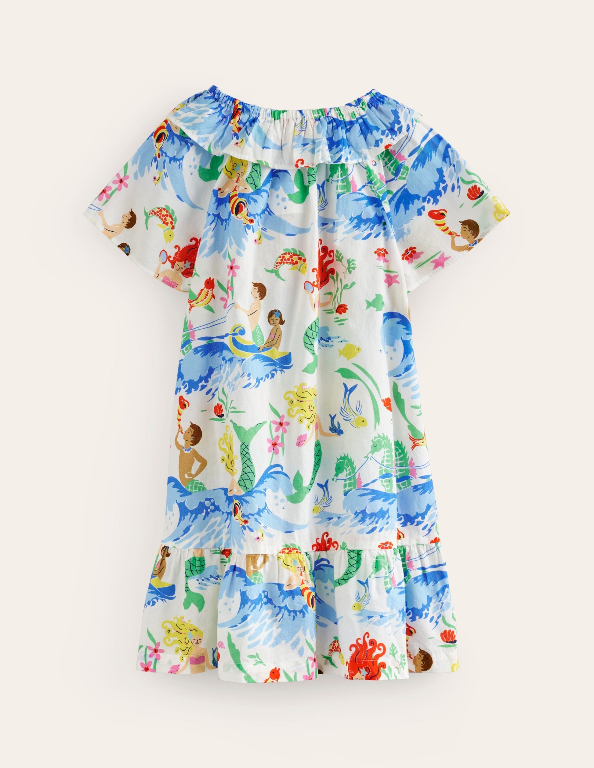 Frill Neck Woven Dress-Ivory Waterbabies-2