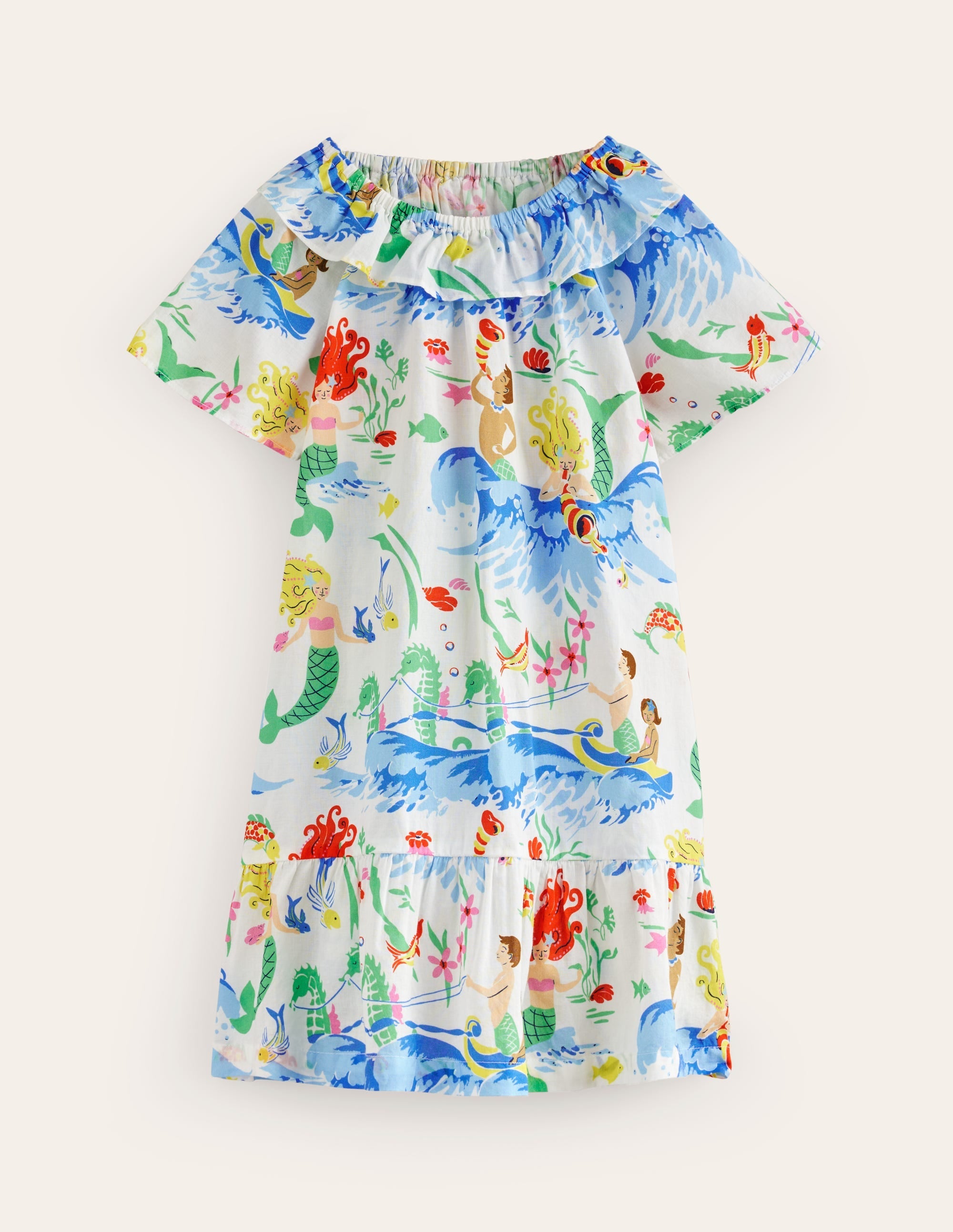 Frill Neck Woven Dress-Ivory Waterbabies - Image 1