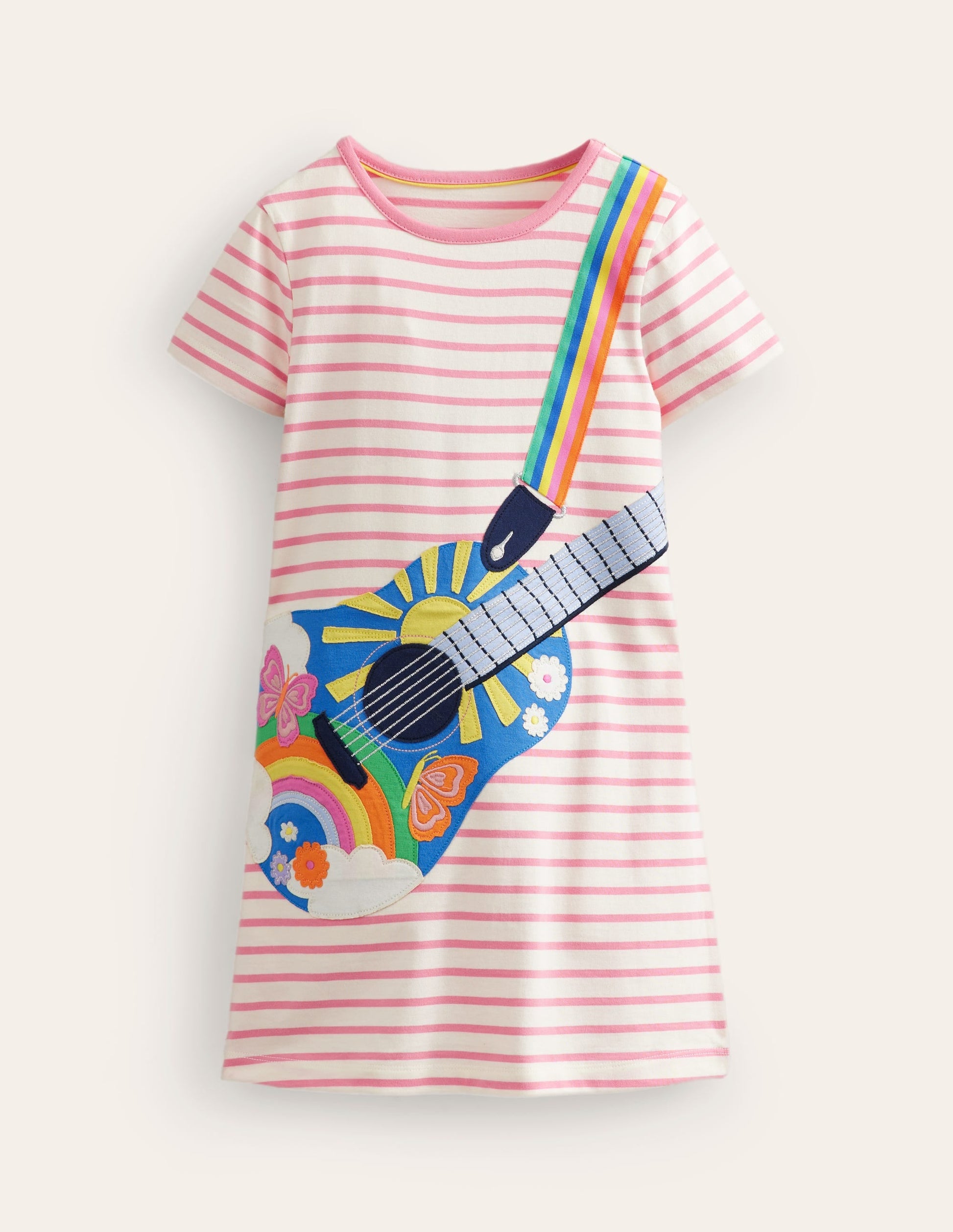 Big Appliqué Jersey Dress-Ivory/ Salmon Pink Guitar-1