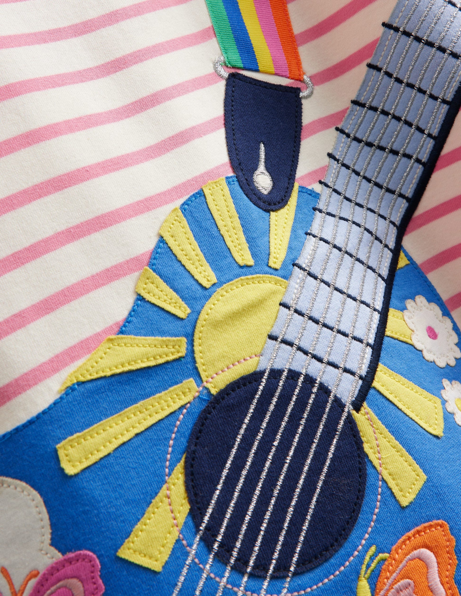 Big Appliqué Jersey Dress-Ivory/ Salmon Pink Guitar-3