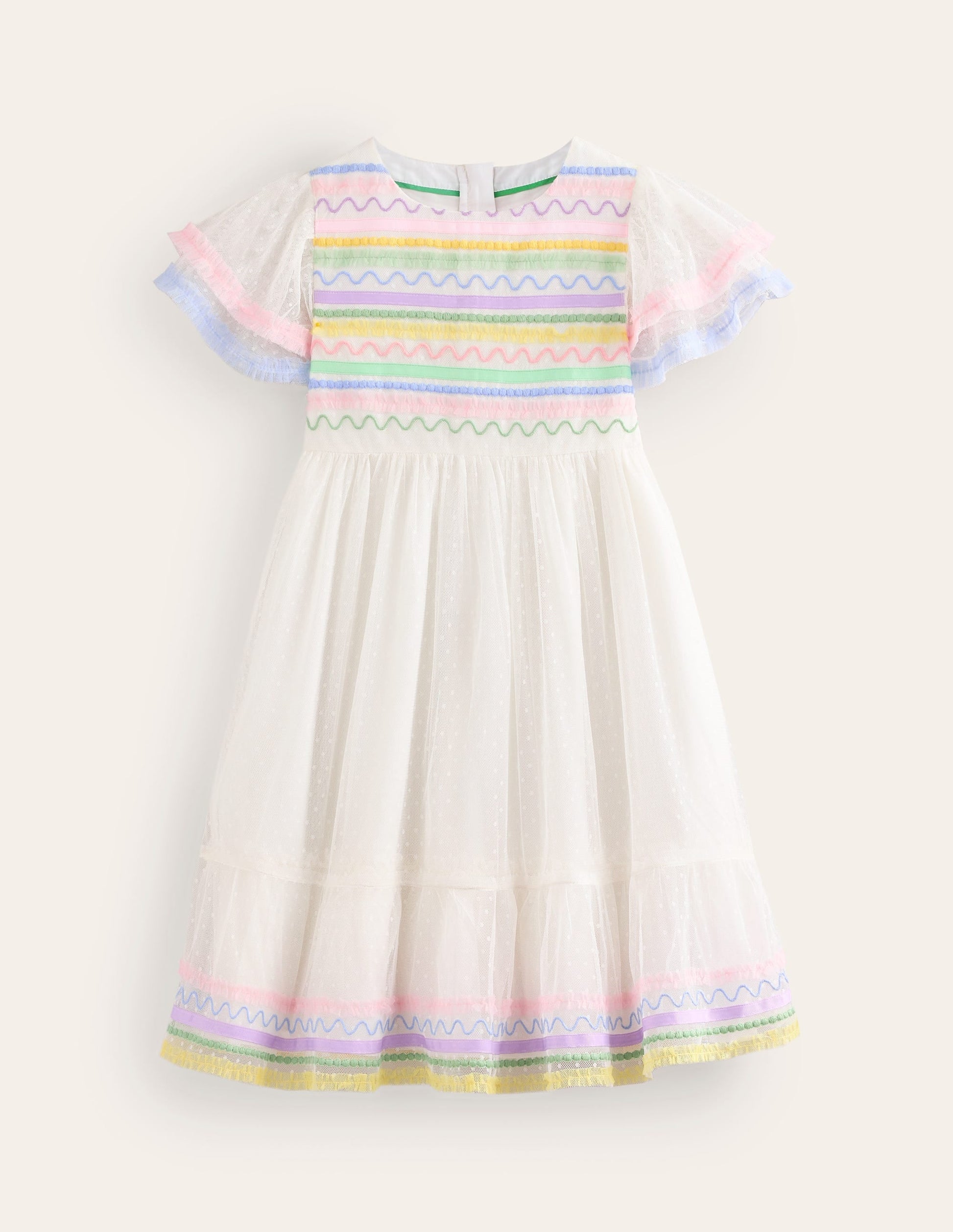 Lace Trim Tulle Dress-Ivory-1