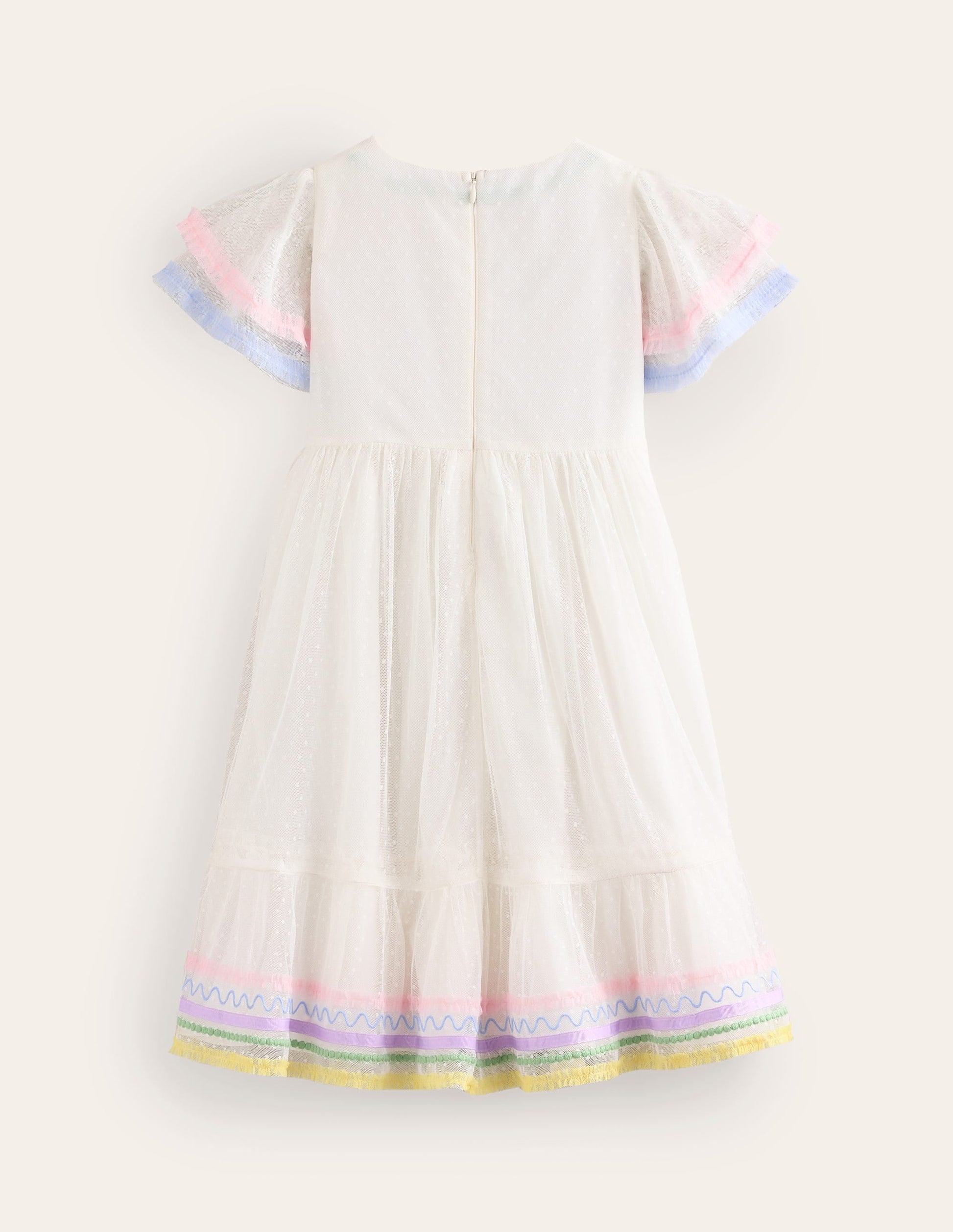 Lace Trim Tulle Dress-Ivory-2