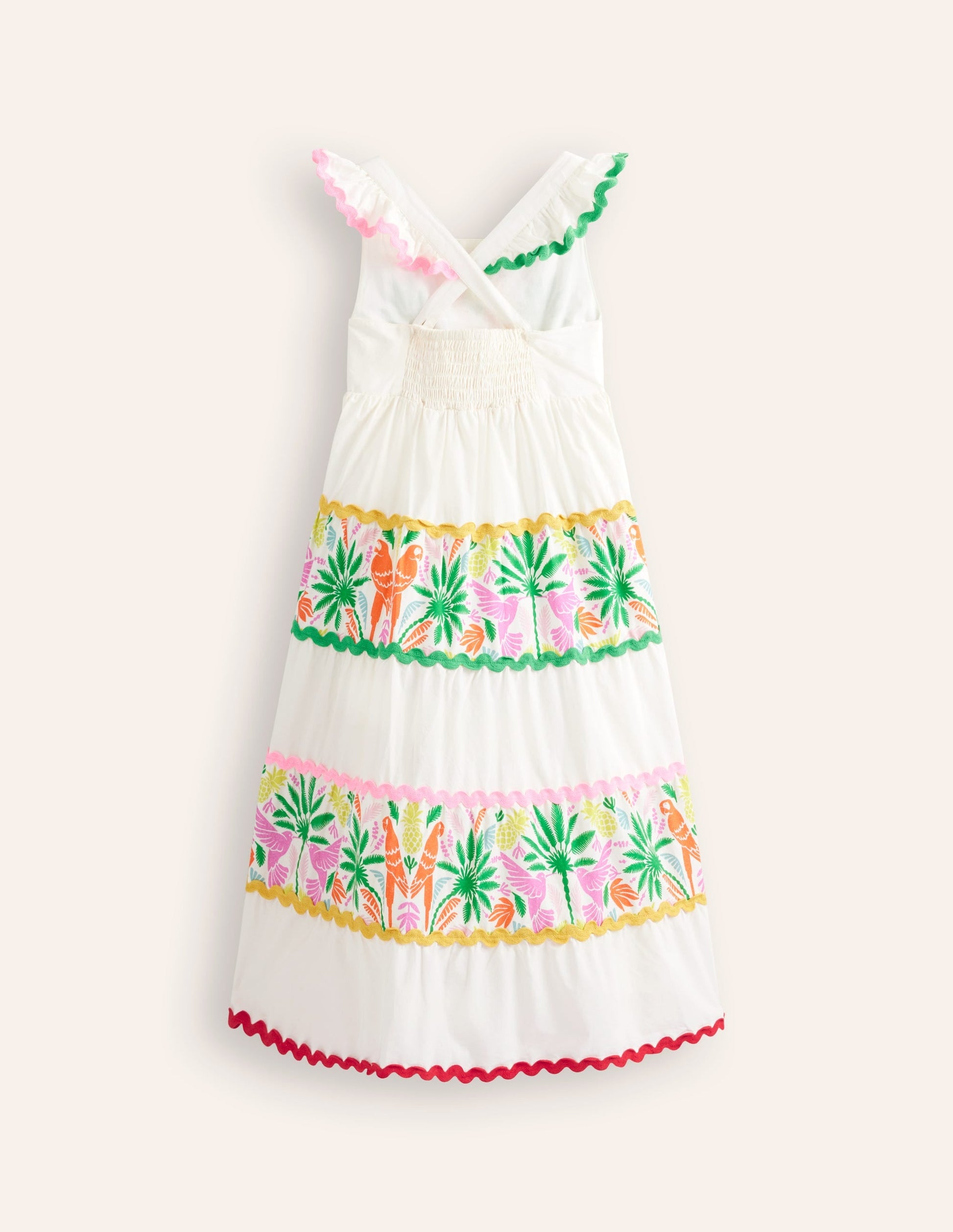 Tiered Twirly Ric Rac Dress-Multi Rainbow Palm-2