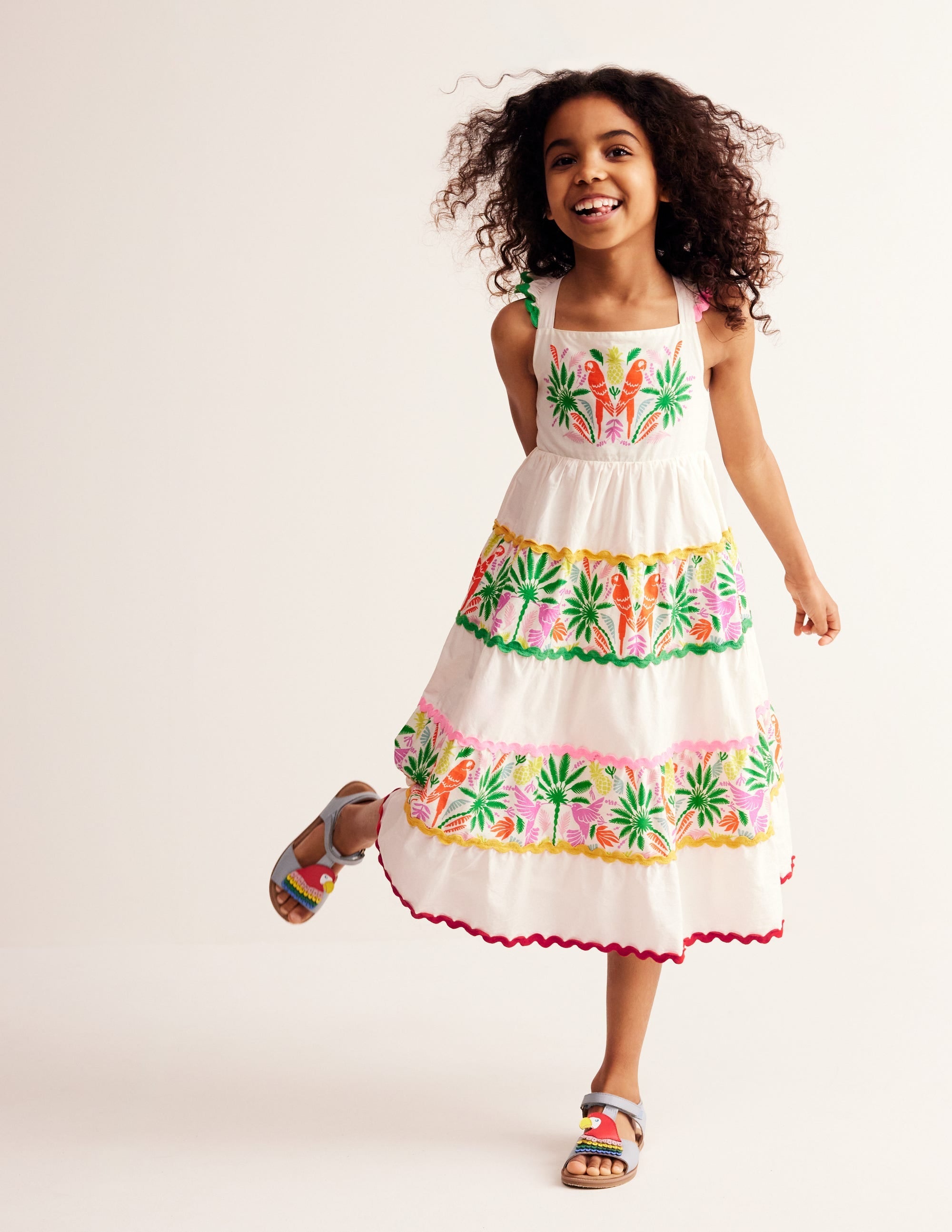 Tiered Twirly Ric Rac Dress-Multi Rainbow Palm - Image 5