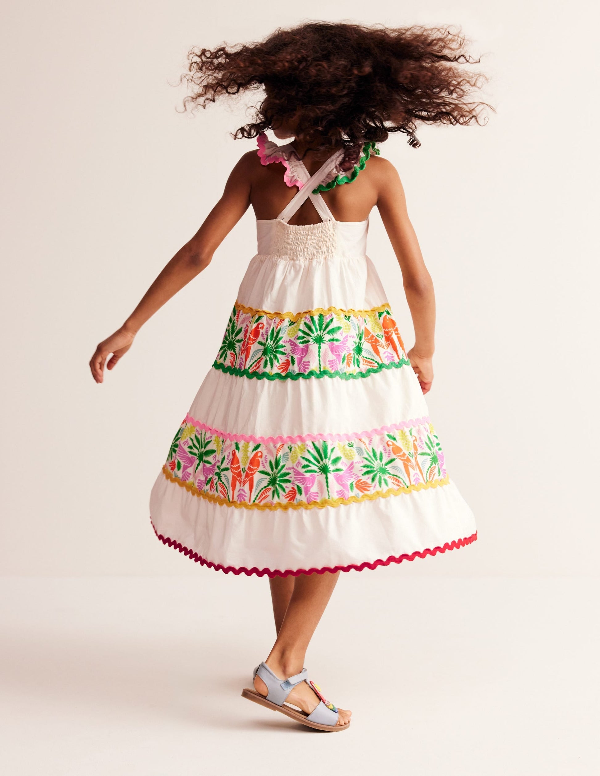 Tiered Twirly Ric Rac Dress-Multi Rainbow Palm-6