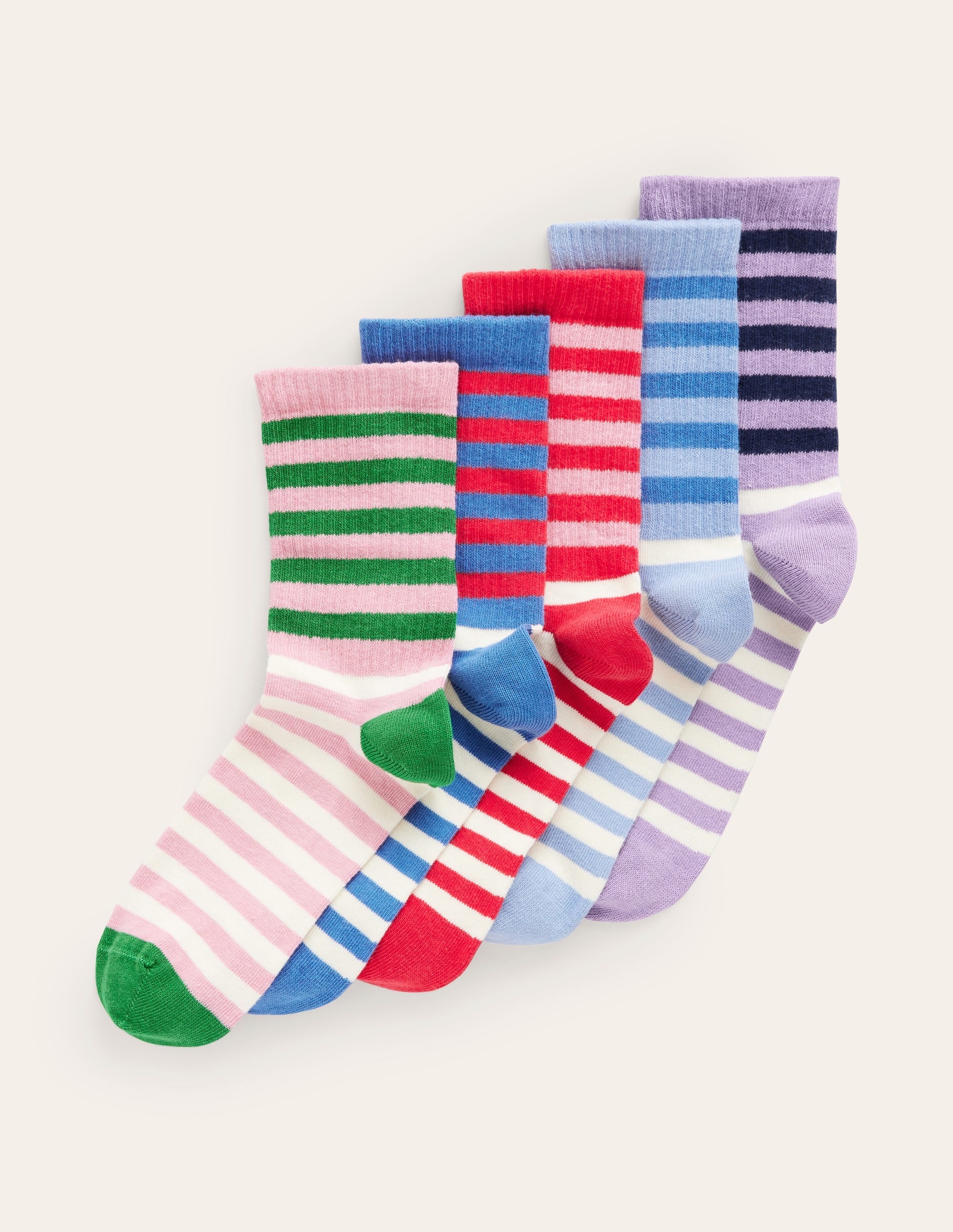 5-Pack Ribbed Ankle Socks-Multi Colourblock Stripe - Image 1