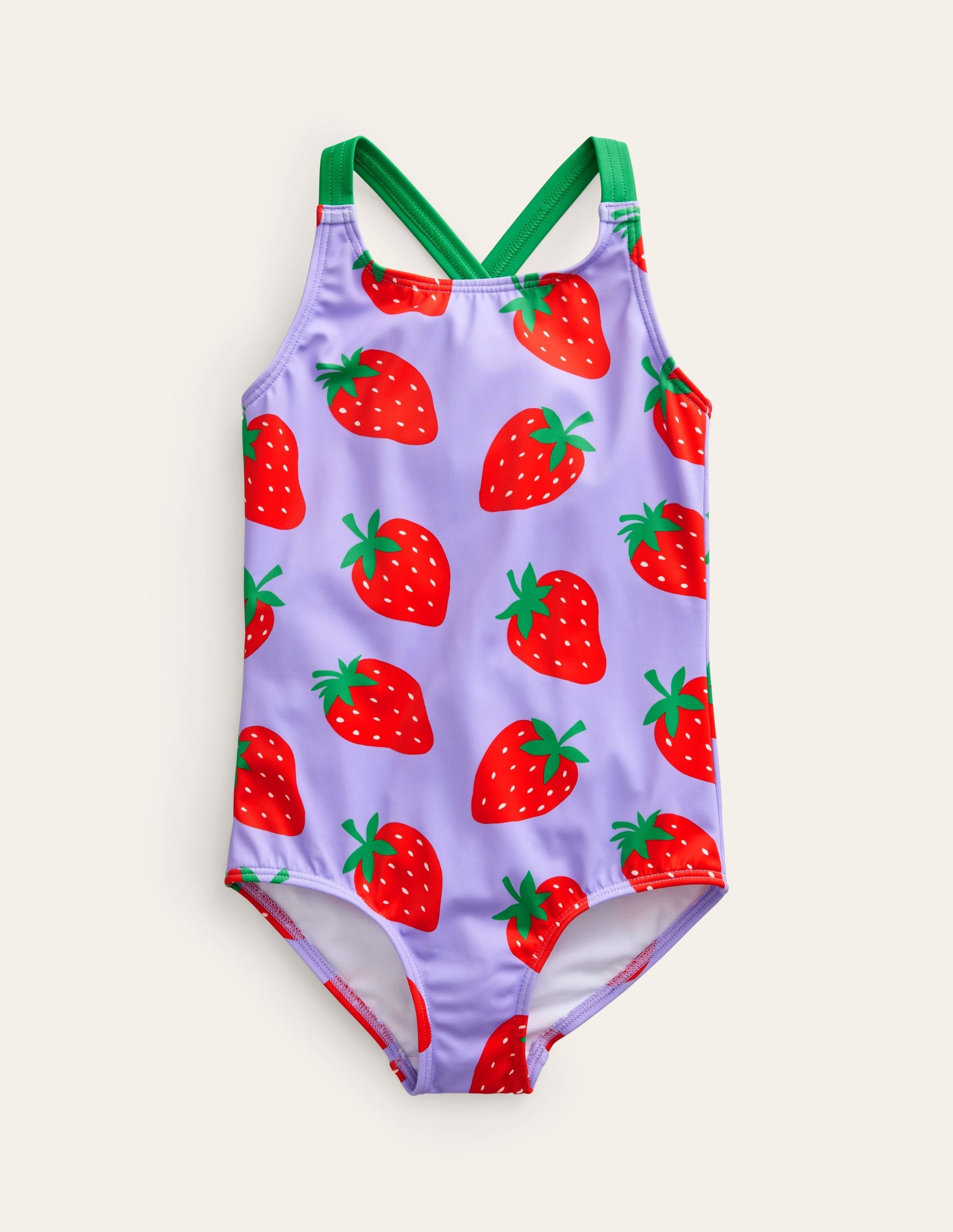 Cross-back Printed Swimsuit-Violet Tulip Strawberries-1