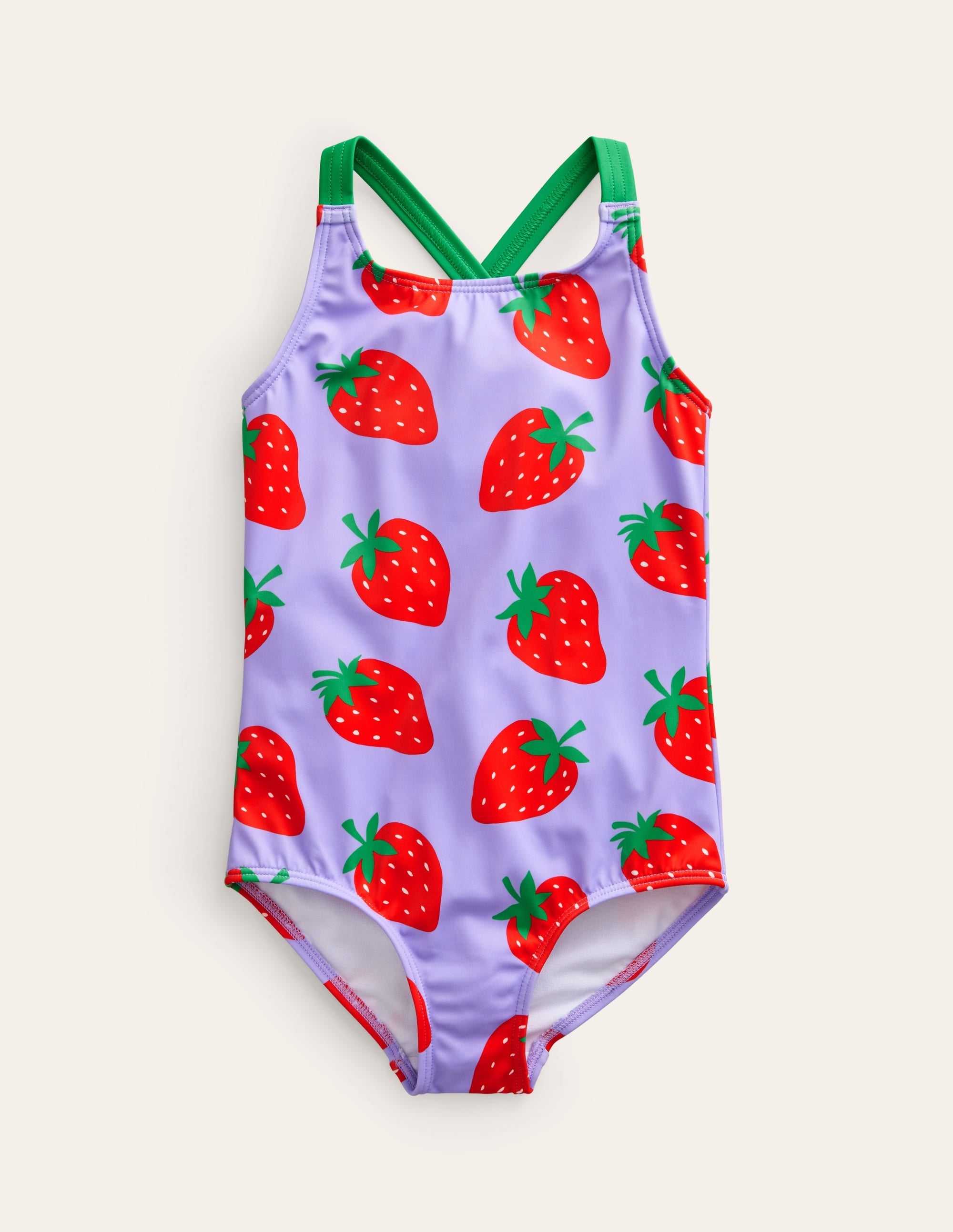 Cross-back Printed Swimsuit-Violet Tulip Strawberries - Image 1