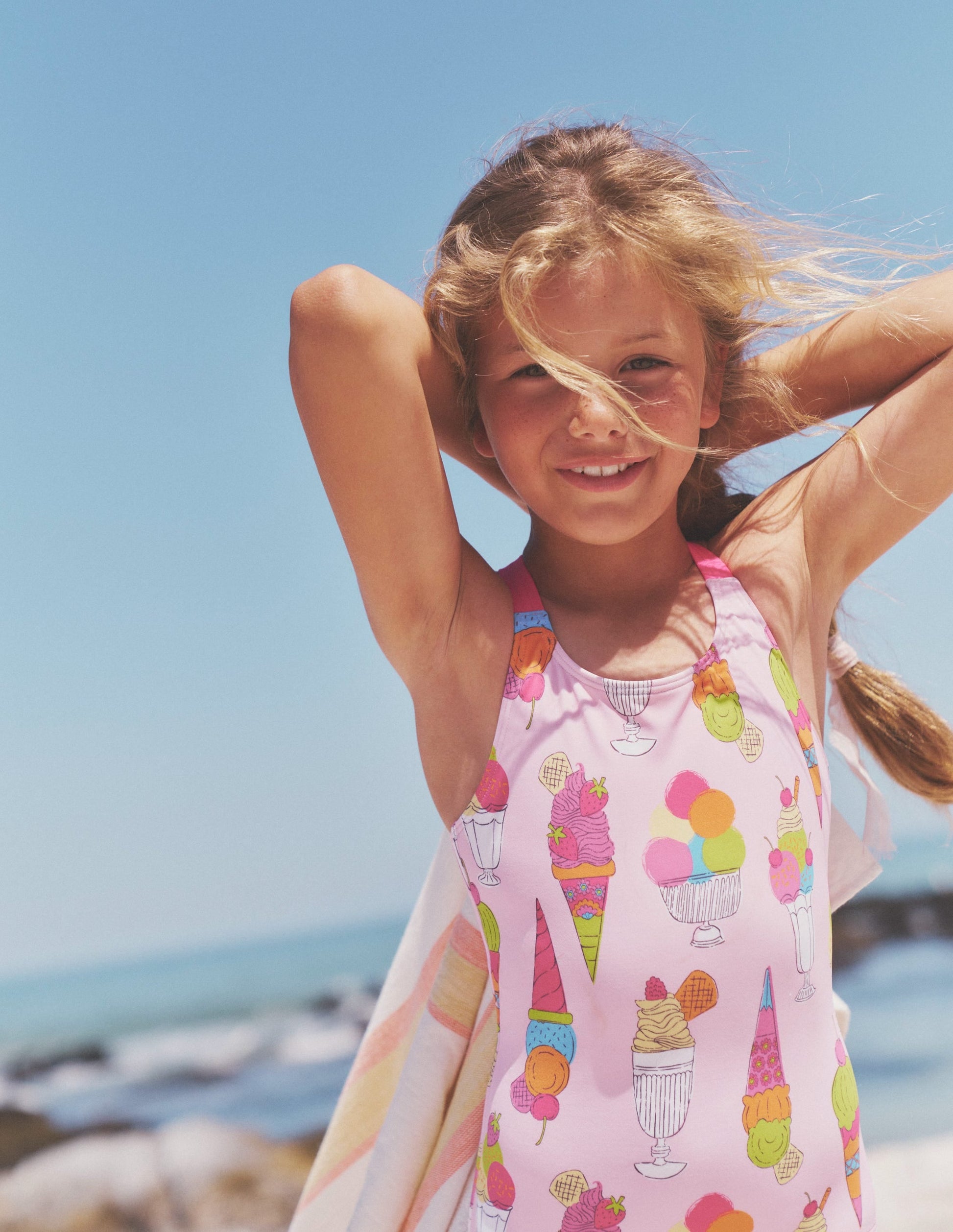 Cross-back Printed Swimsuit-Pink Ice Creams-4