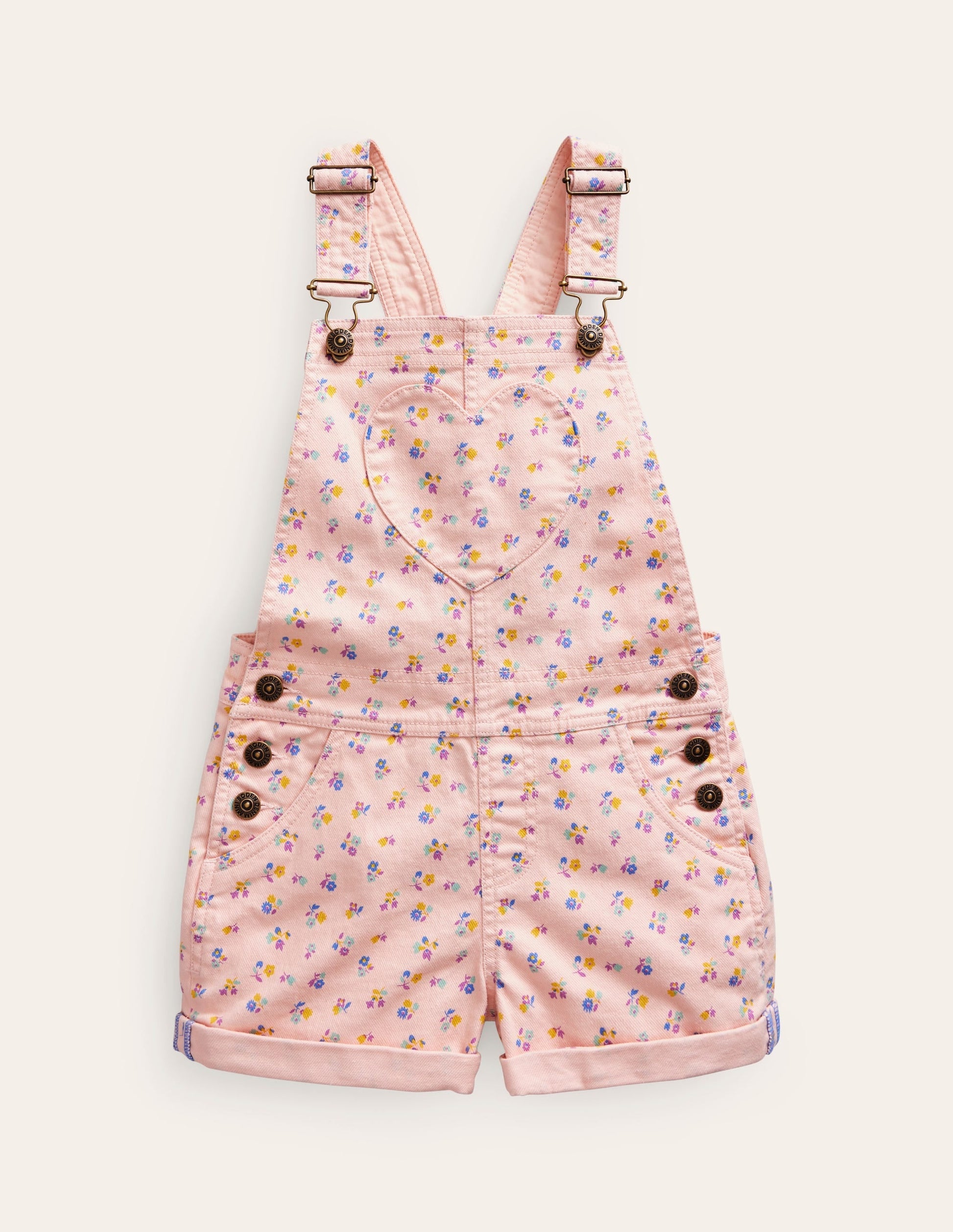 Heart Pocket Short Dungarees-Provence Dusty Pink Sprig-1