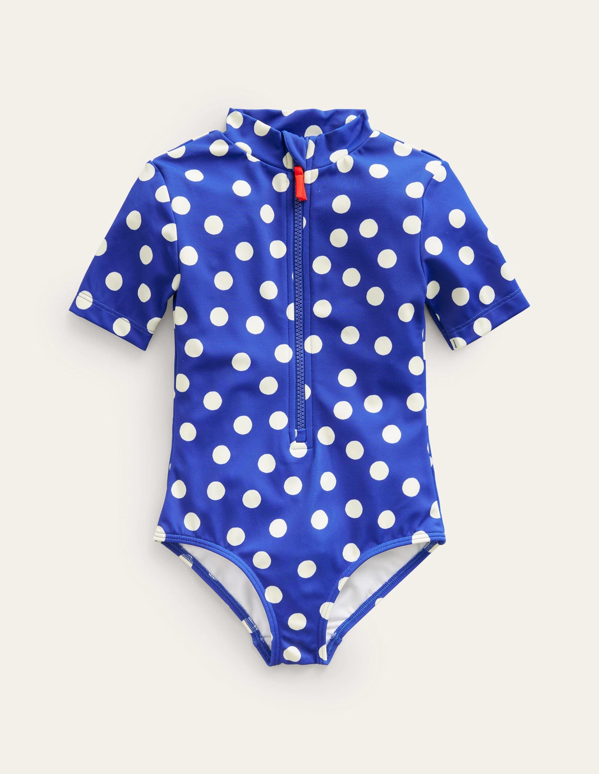 Short-sleeved Swimsuit-Navy, Ivory Spot - Image 1