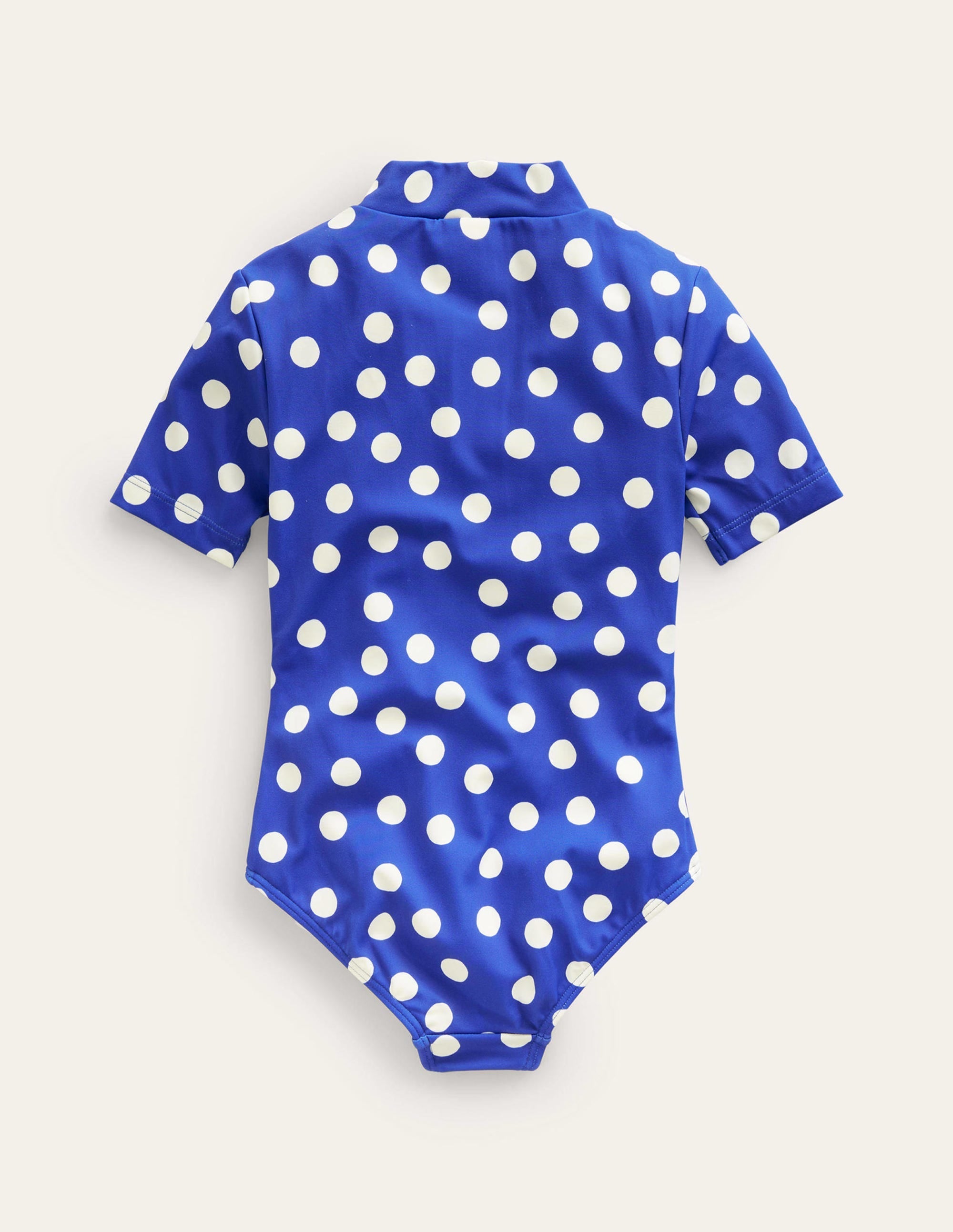 Short-sleeved Swimsuit-Navy, Ivory Spot - Image 2