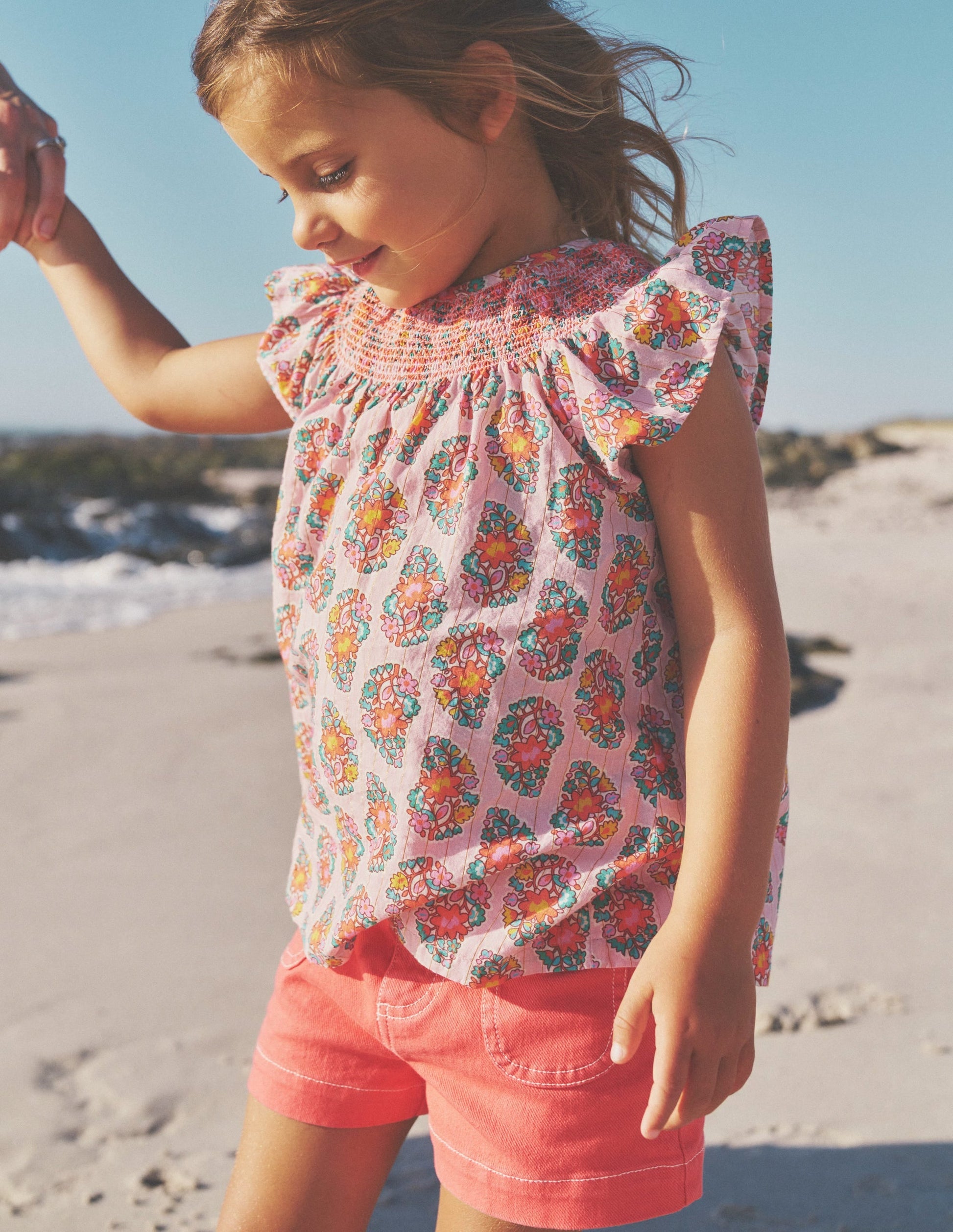 Woven Smocked Top-Sugared Almond Pink Paisley-4