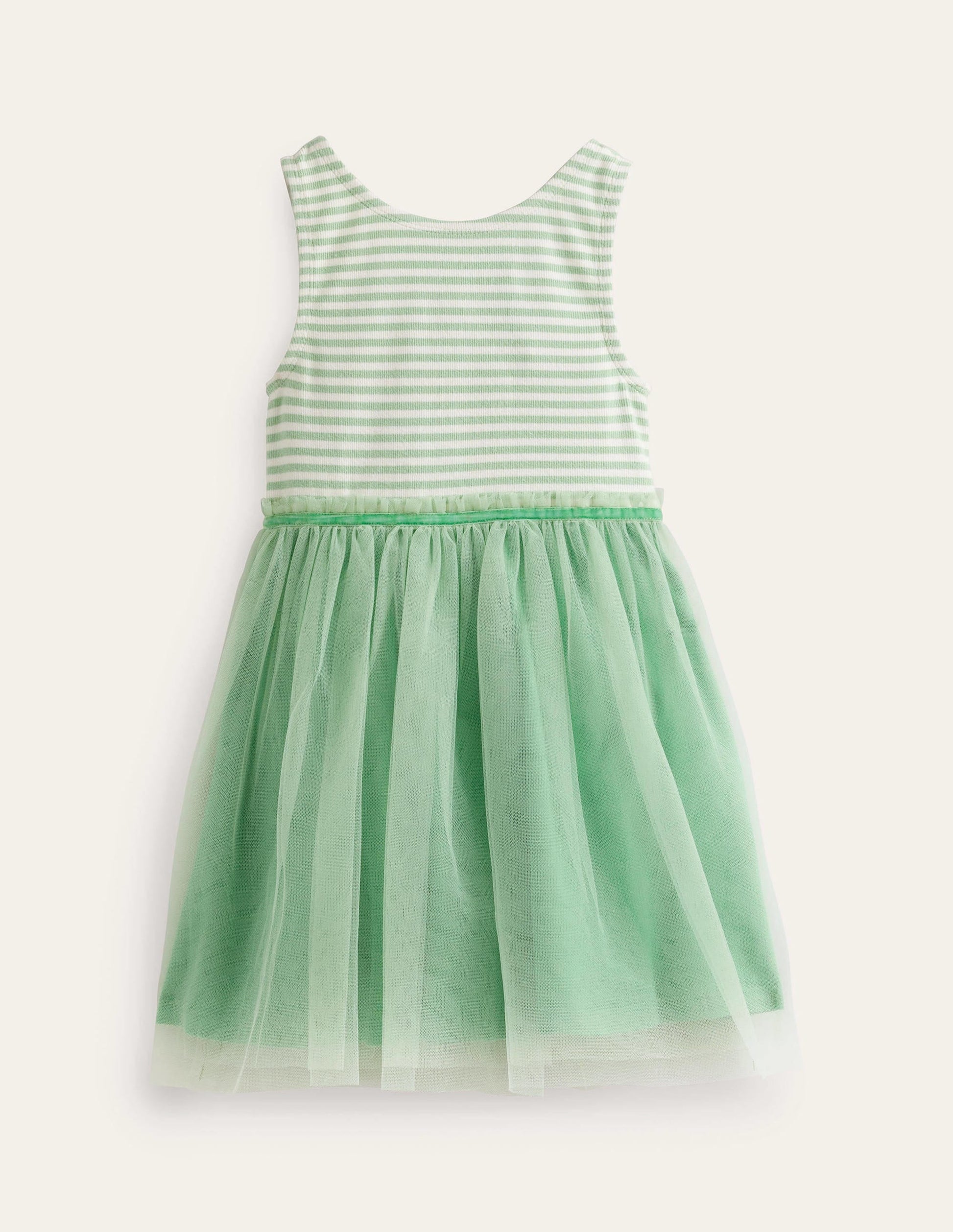 Jersey Tulle Mix Dress-Pistachio Green / Ivory Stripe-1