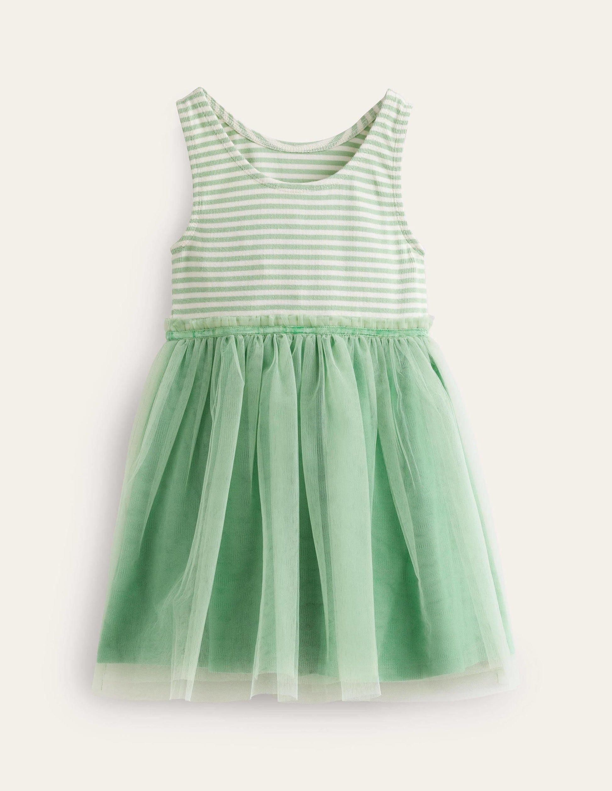 Jersey Tulle Mix Dress-Pistachio Green / Ivory Stripe-2