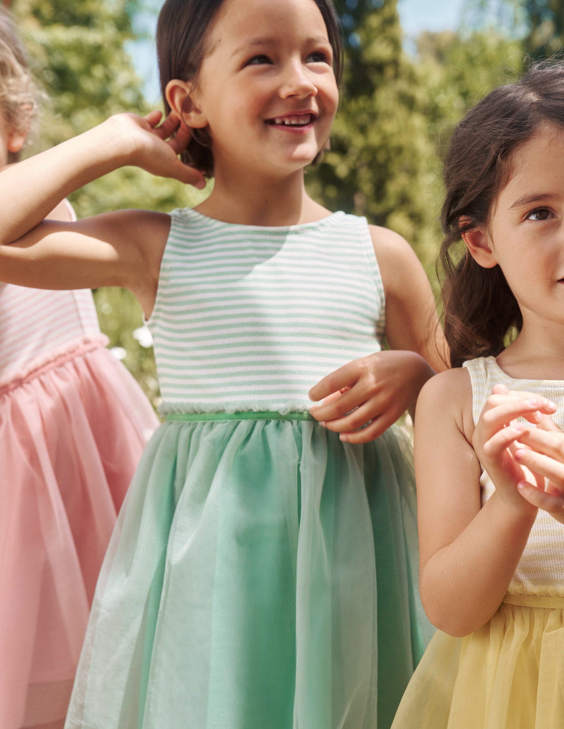 Jersey Tulle Mix Dress-Pistachio Green / Ivory Stripe-4