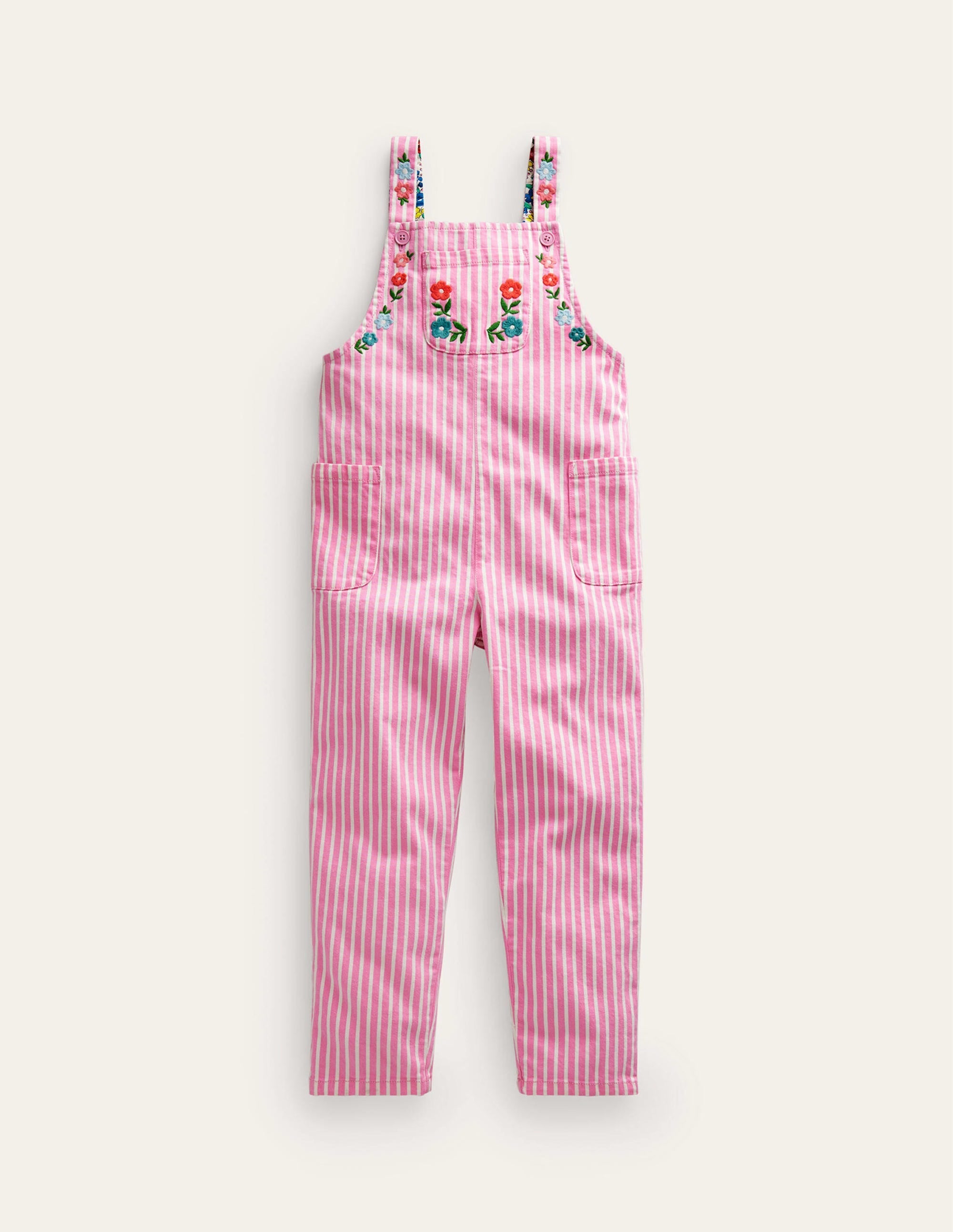 Relaxed Dungarees-Pink / Ivory Stripe - Image 1