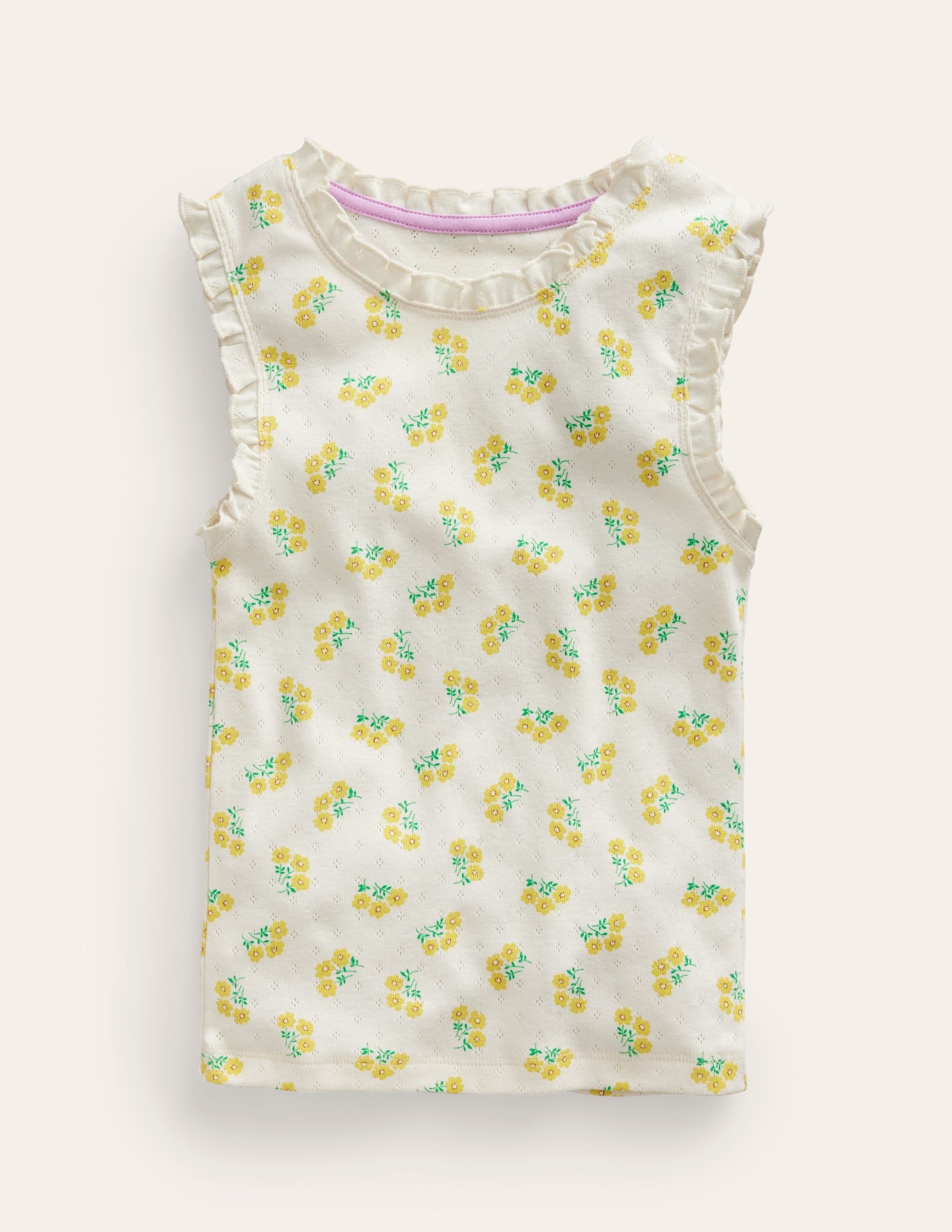 Pointelle Vest Top-Vanilla Pod Ditsy Floral-1
