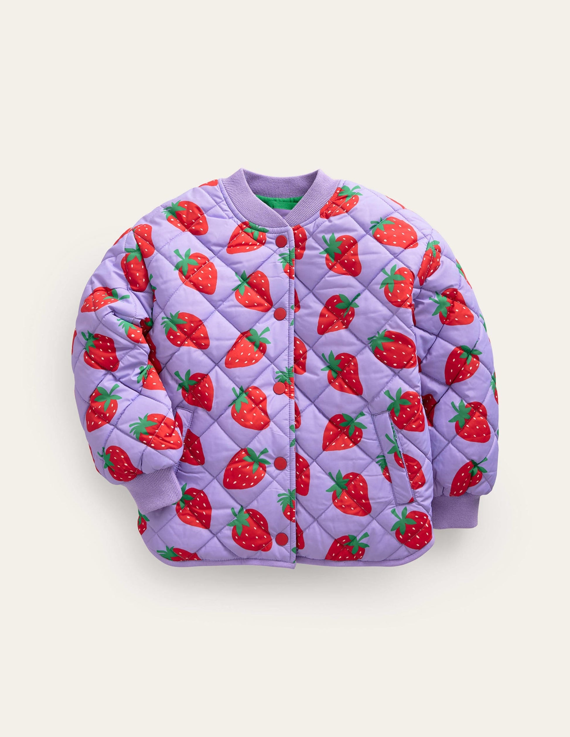 Fun Quilted Bomber Jacket-Parma Violet Strawberries-1