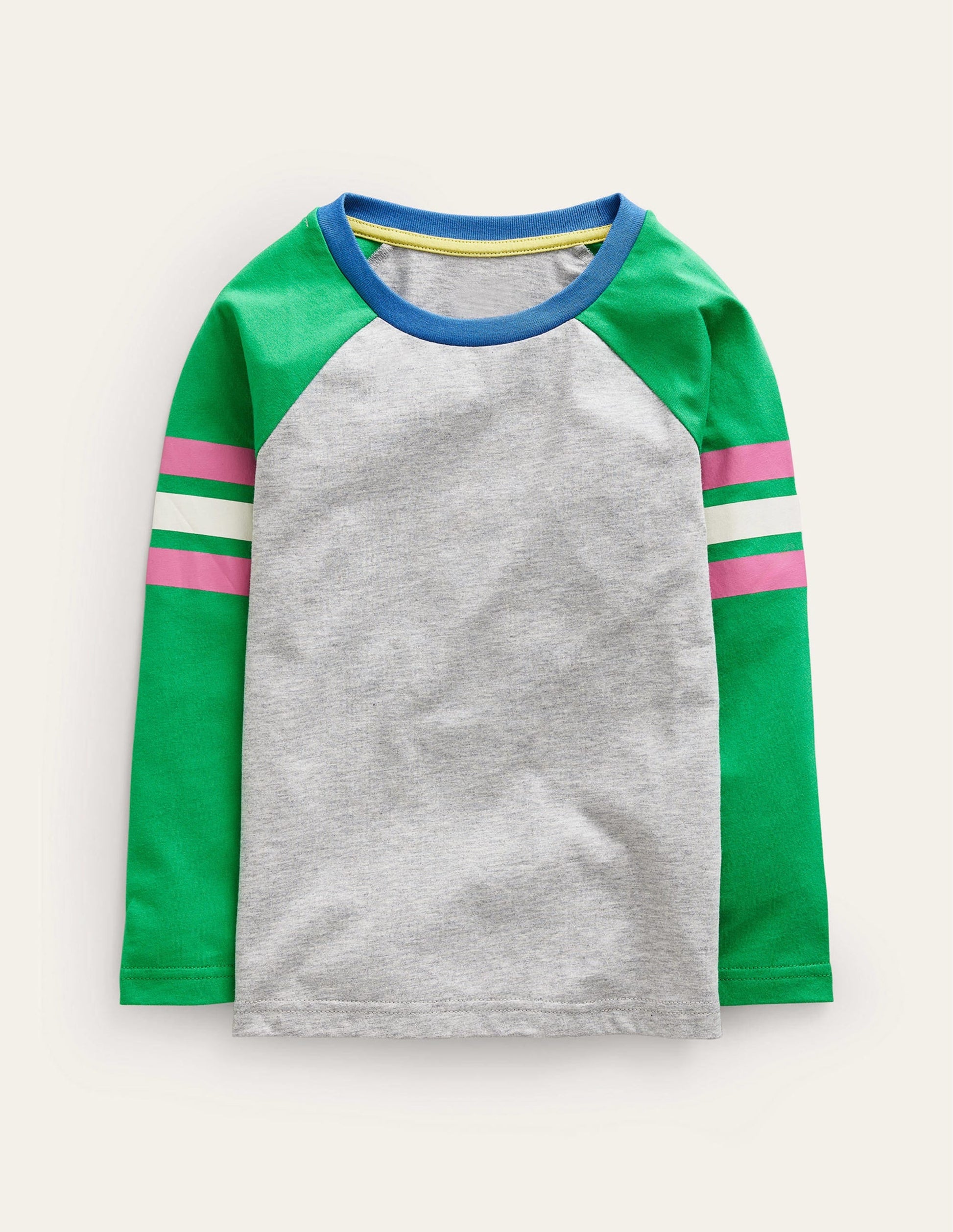 Colourblock Raglan T-shirt-Grey Marl/Sapling Green-1