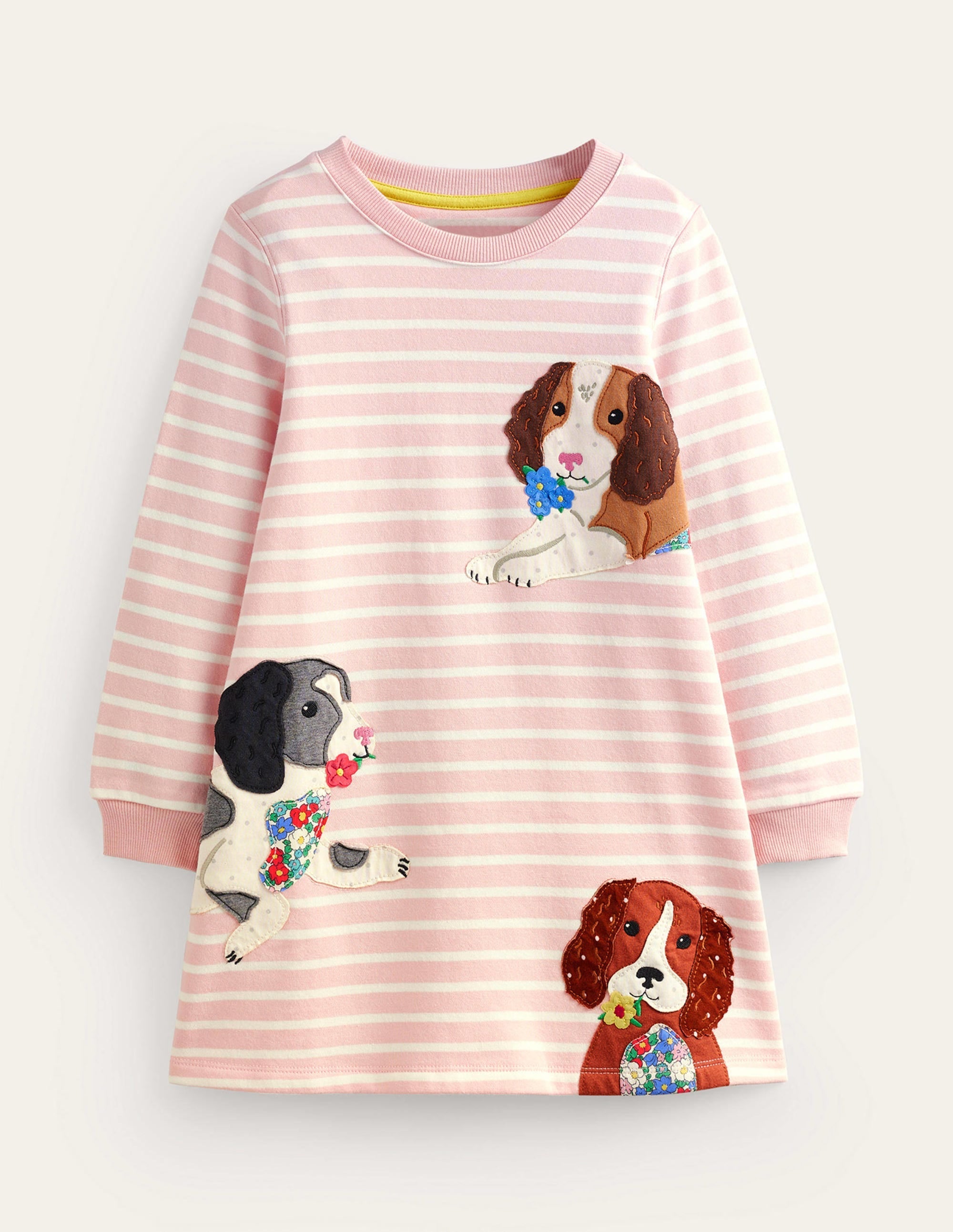 Cosy Appliqué Sweatshirt Dress-Ballet Pink/Ivory Dogs - Image 1