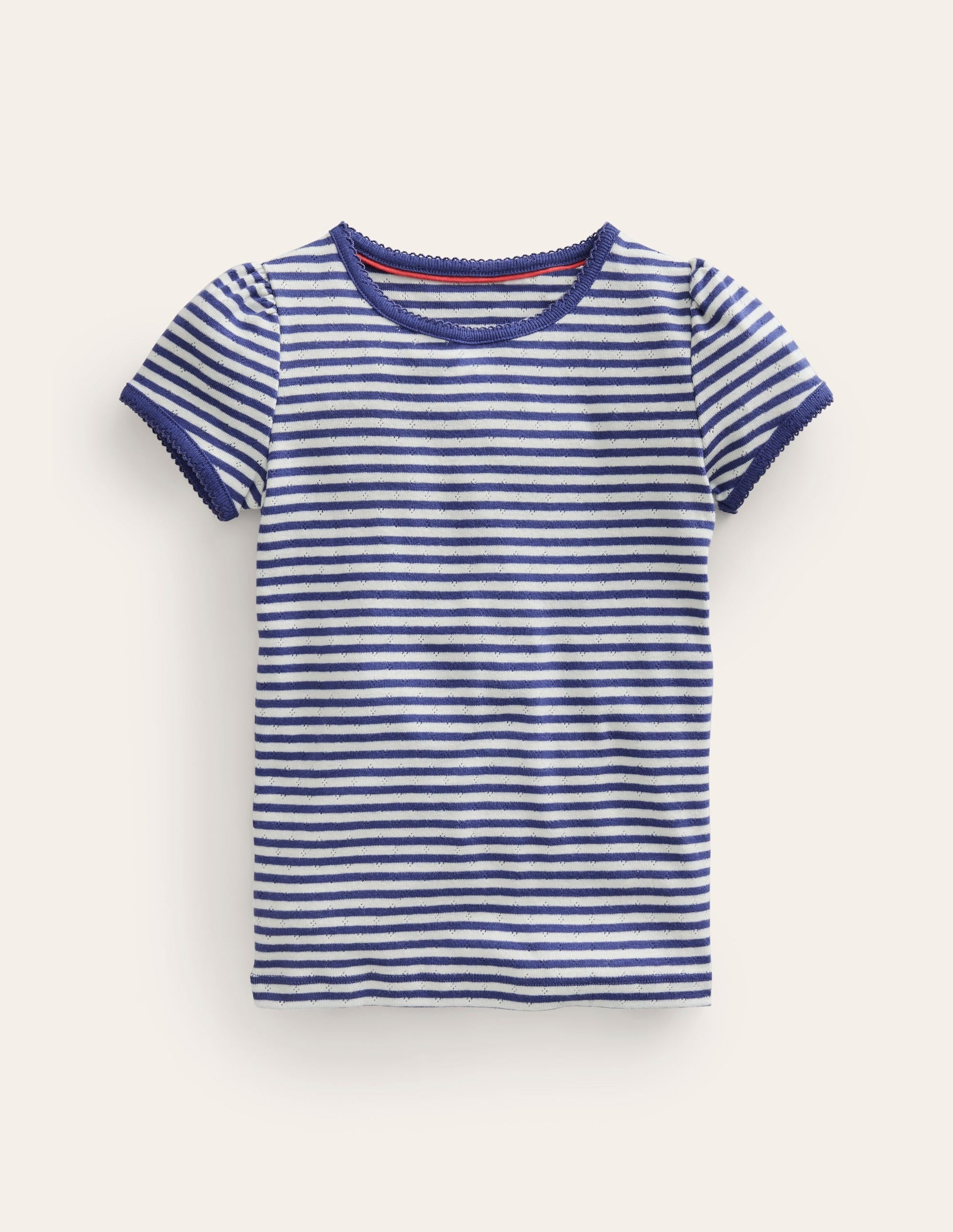 Short-sleeved Pointelle Top-Ivory/Starboard Stripe-1