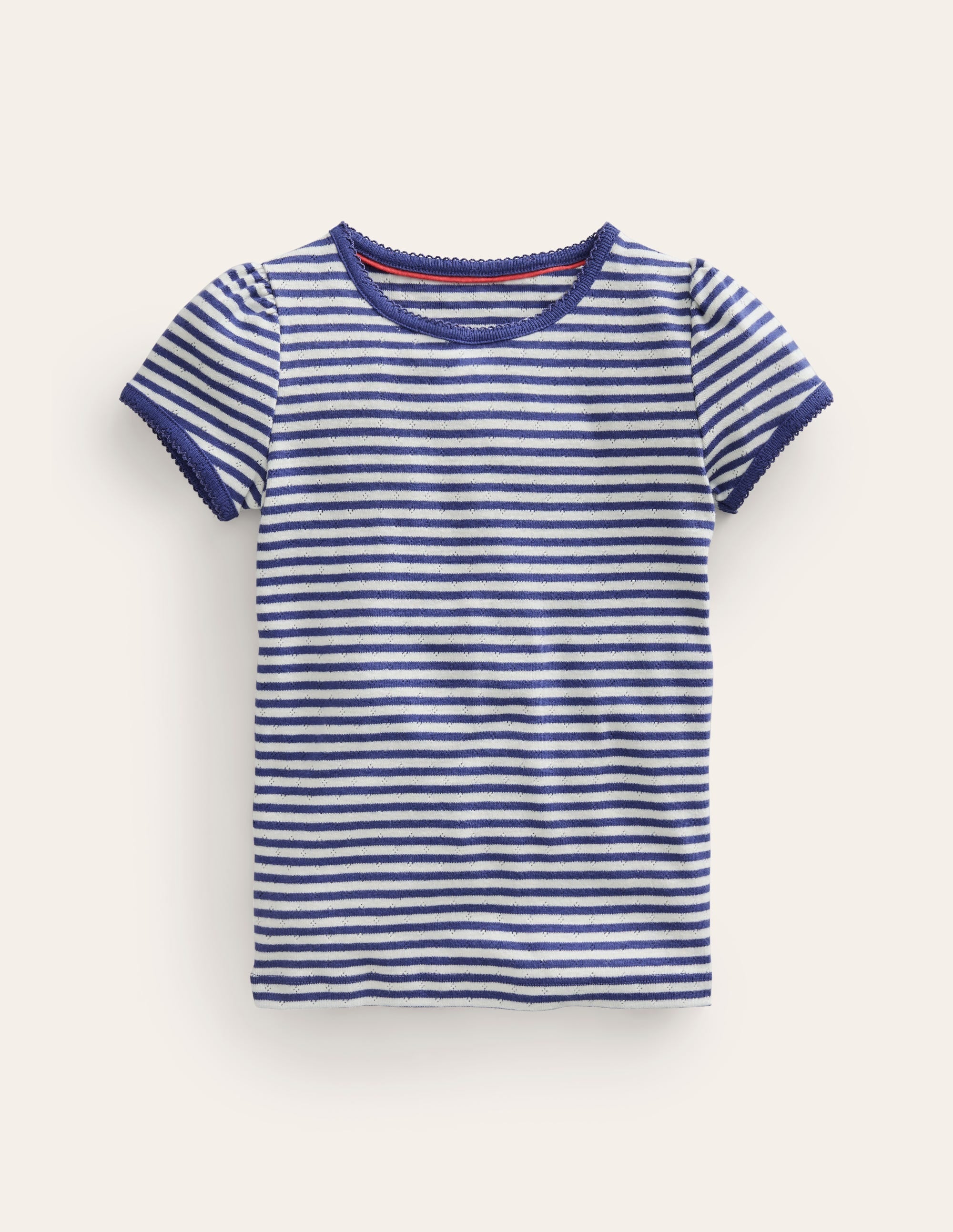 Short-sleeved Pointelle Top-Ivory/Starboard Stripe - Image 1