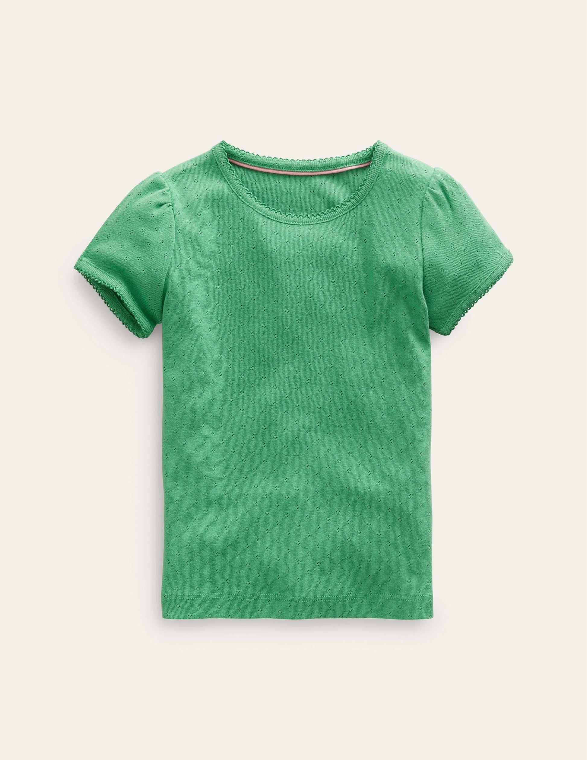 Short-sleeved Pointelle Top-Aloe Green-1
